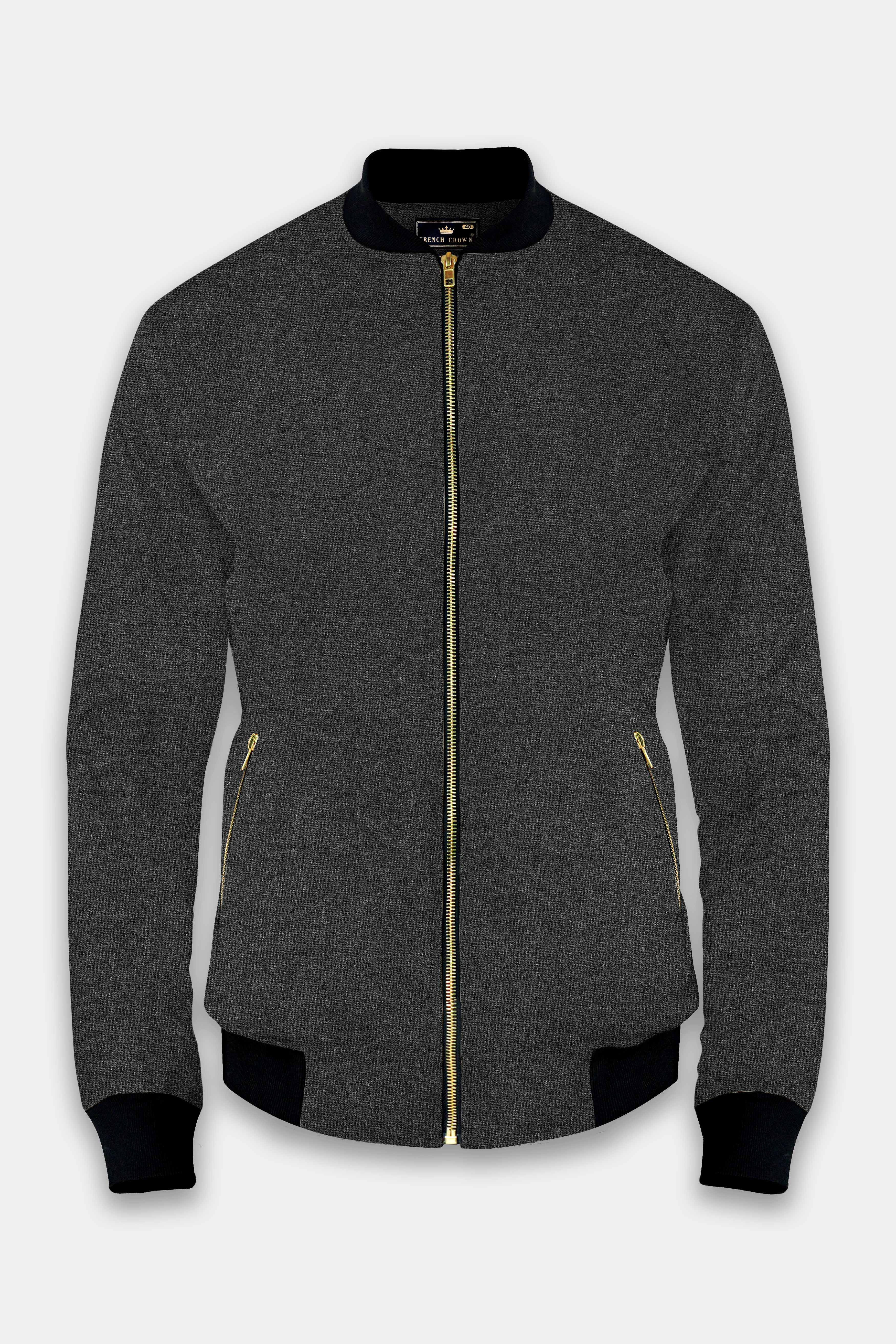 Granite-Tuatara Gray Textured Wool Bomber Jacket
