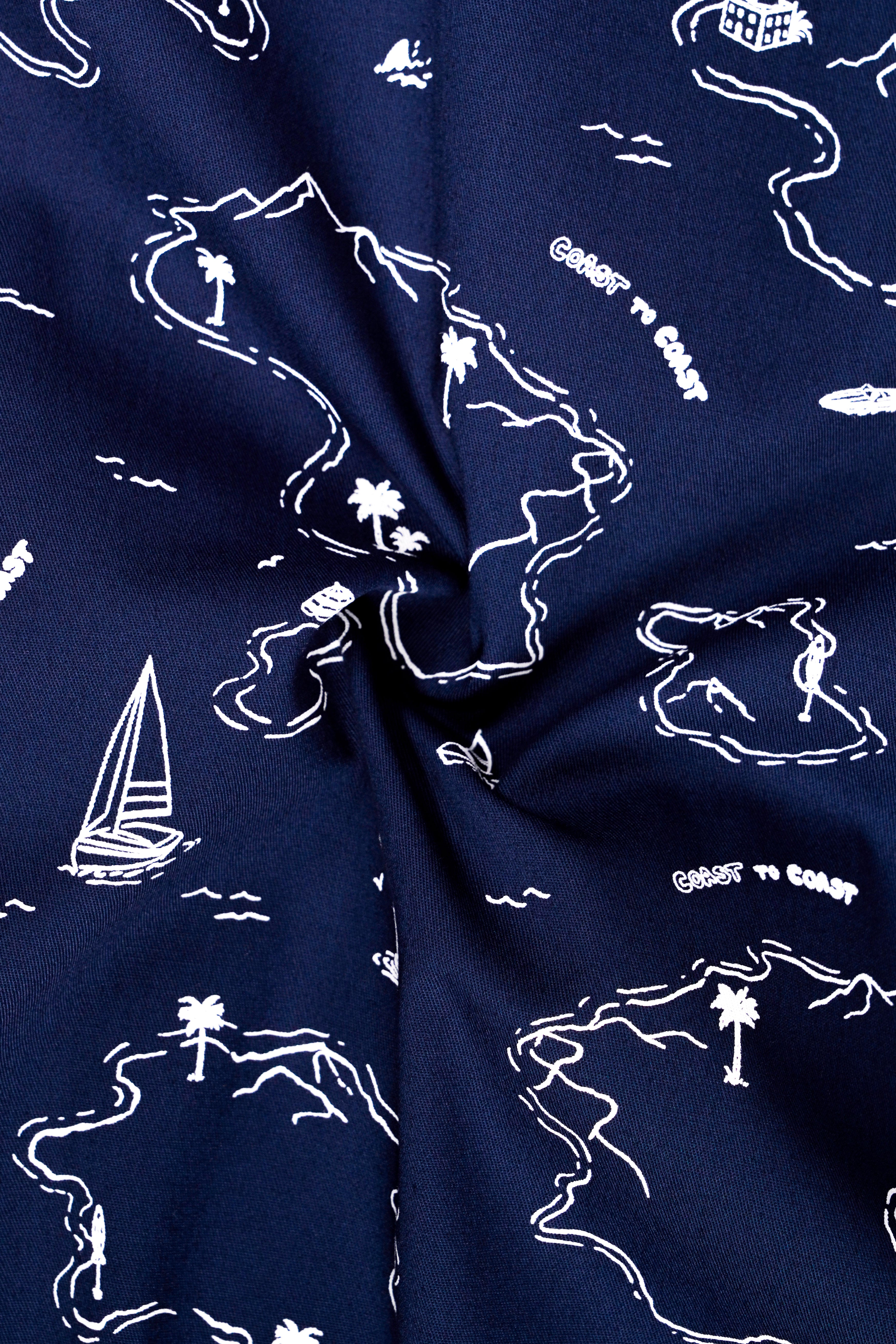 Firefly Blue Boat Printed Premium Cotton Bomber Jacket
