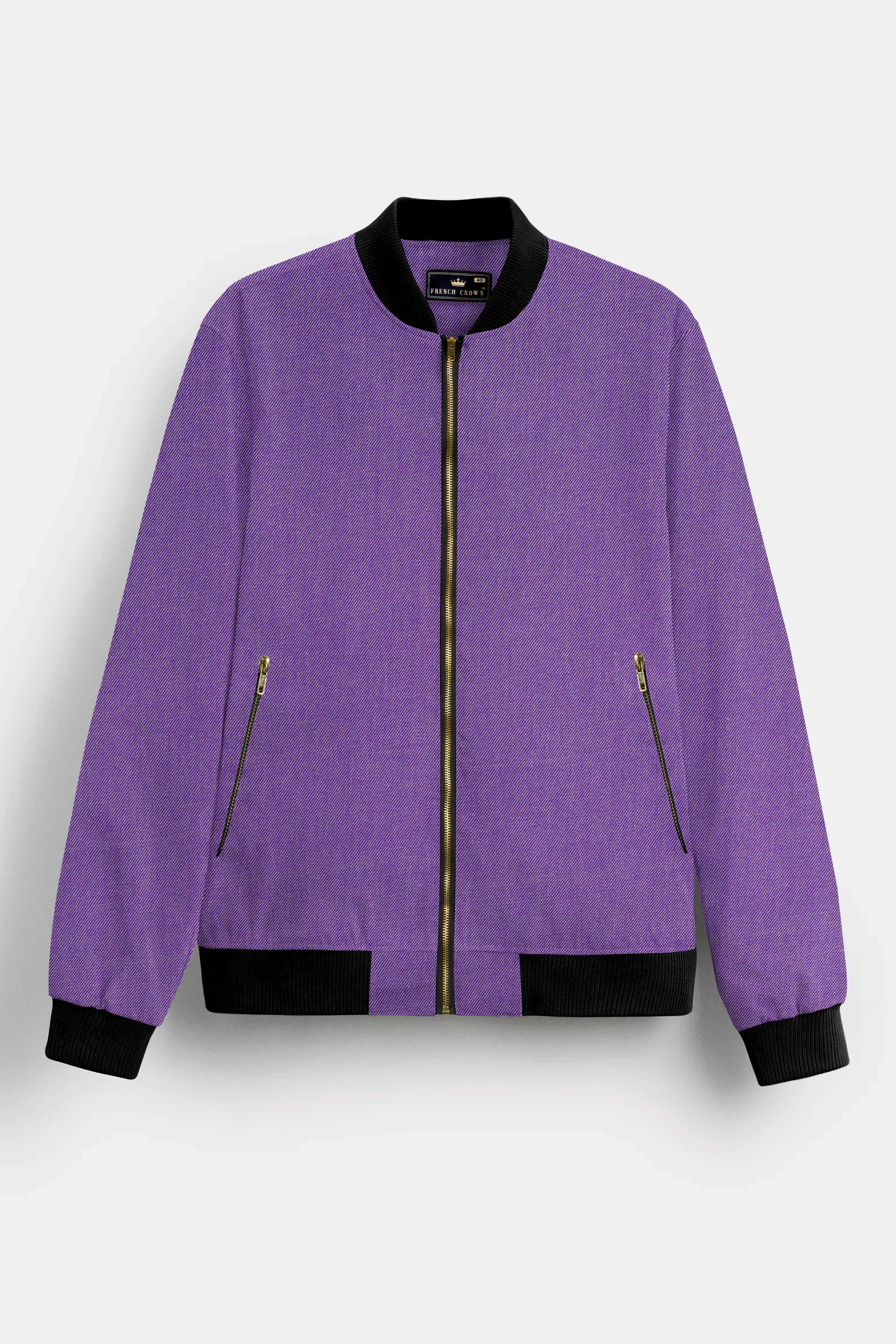 Minsk Purple Textured Premium Cotton Bomber Jacket