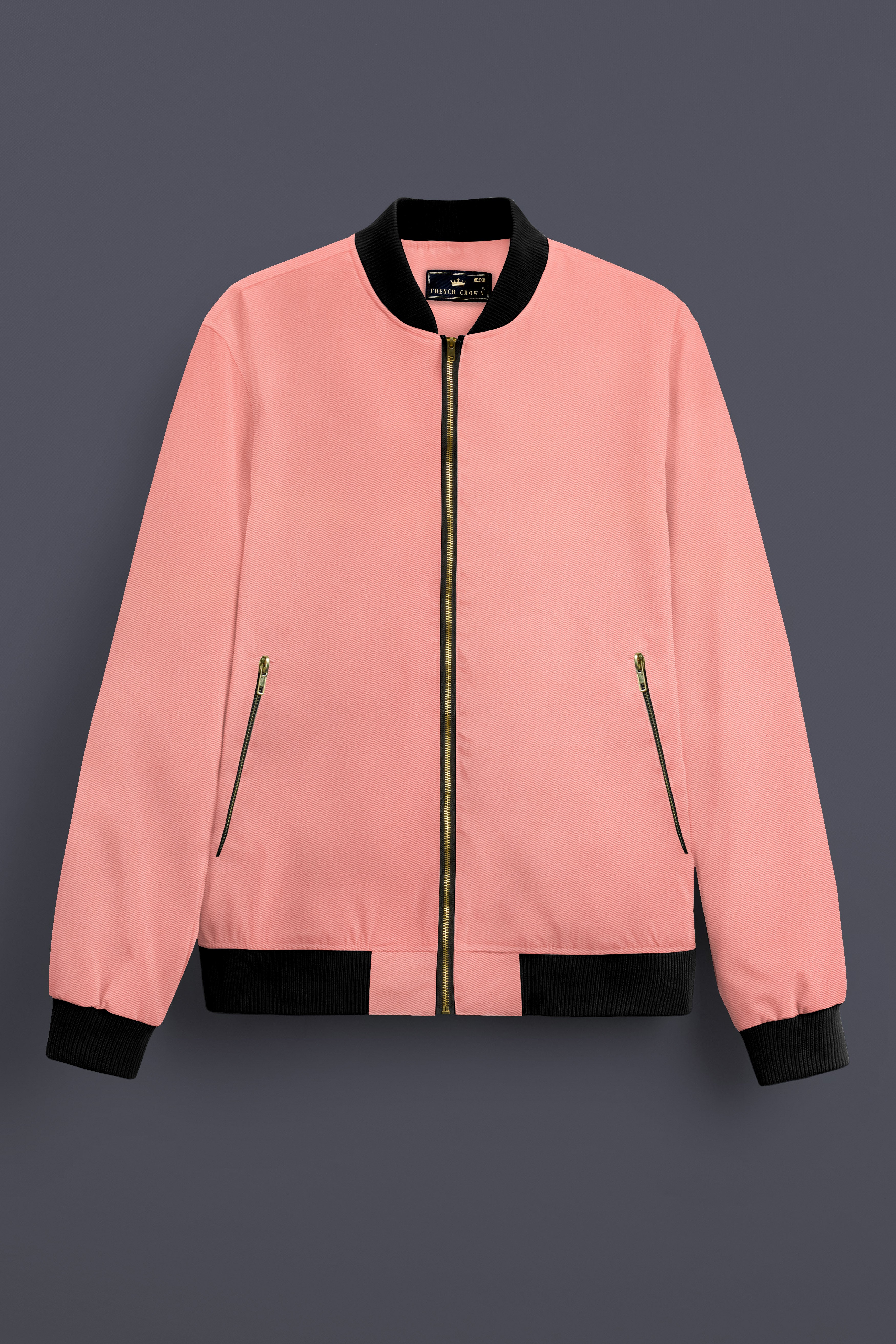 Flamingo Pink Solid Premium Cotton Bomber Jacket