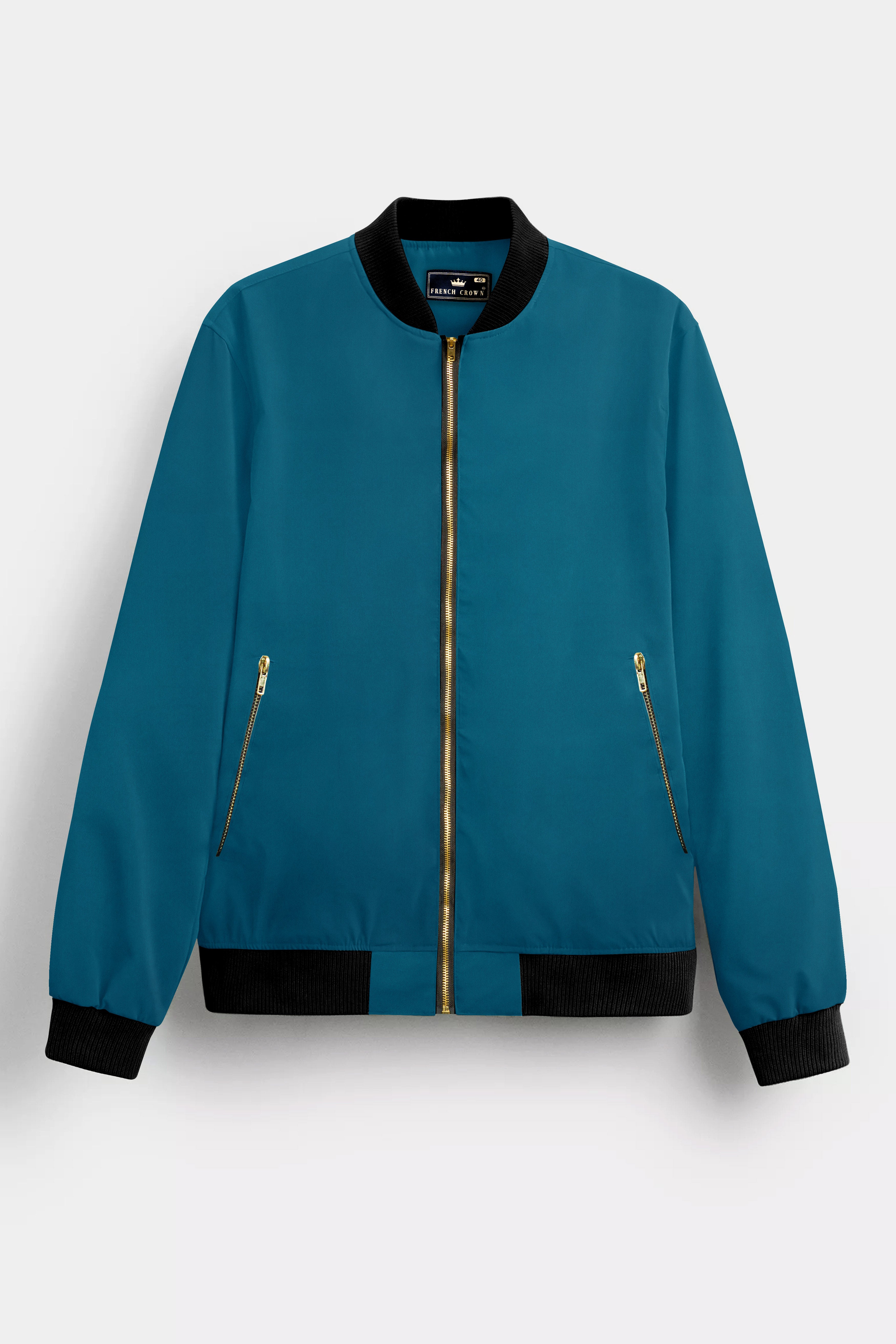 Prussian Blue Solid Premium Wool Rich Bomber Jacket