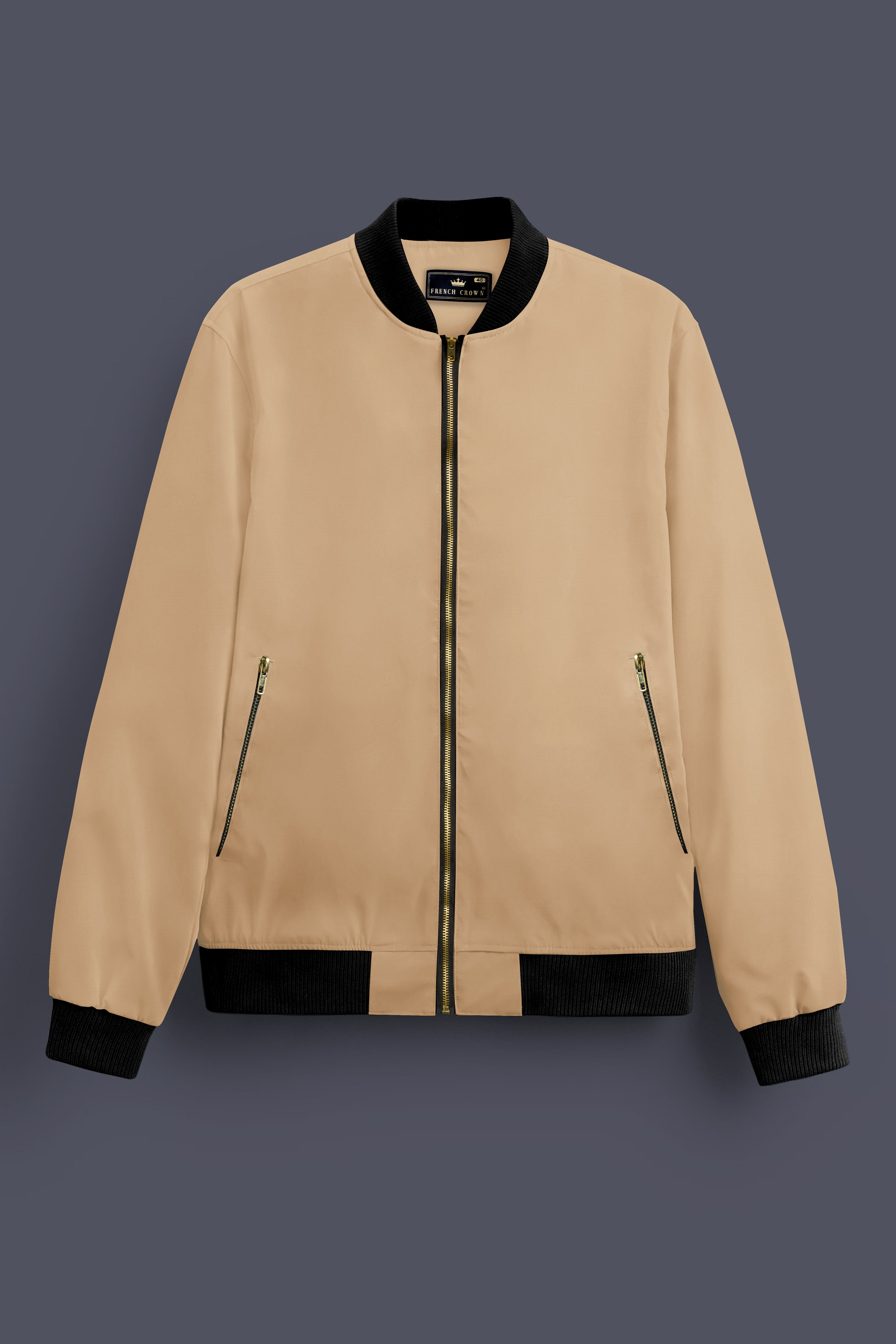 Cameo Cream Solid Premium Cotton Bomber Jacket