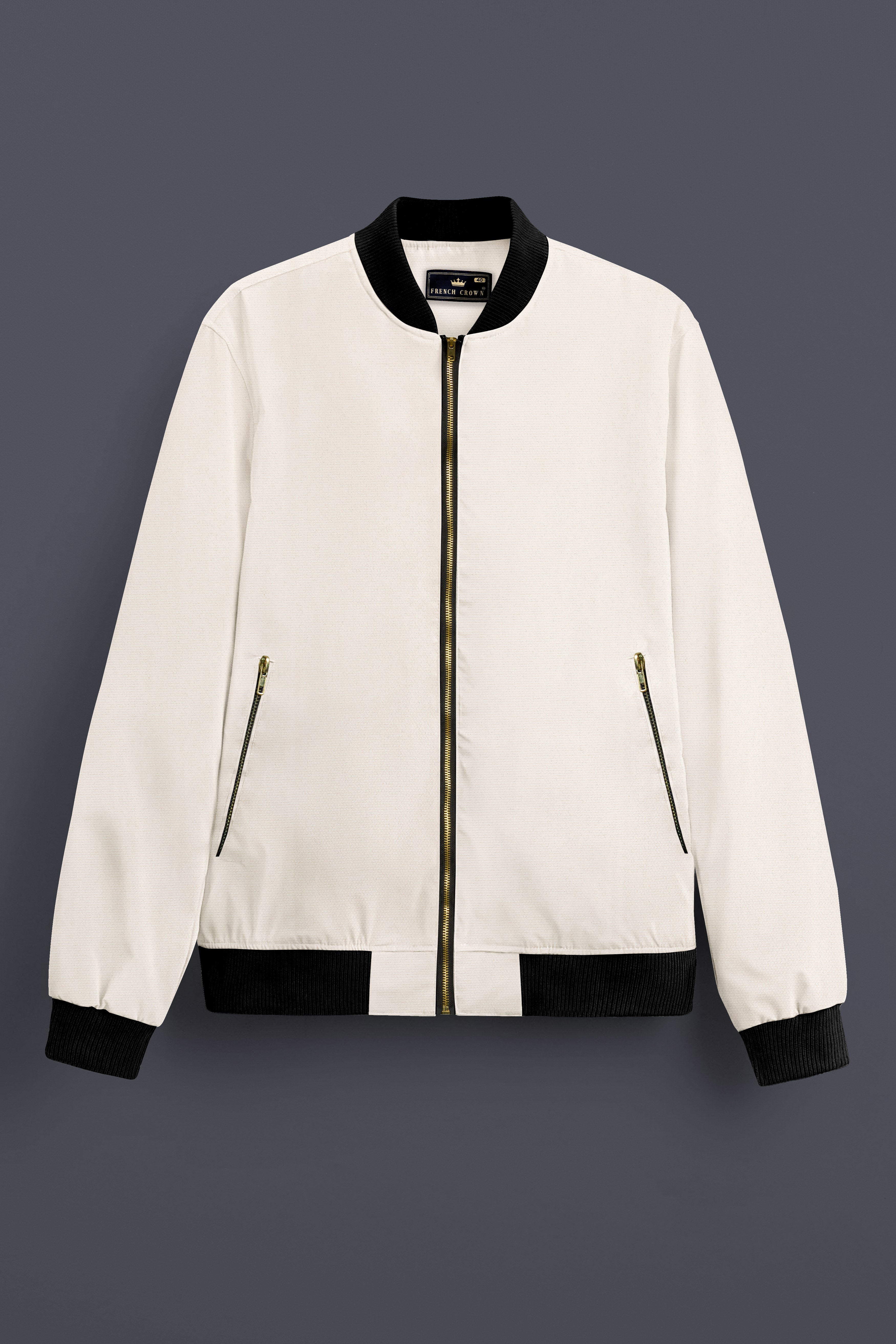 Merino Cream Solid Premium Cotton Bomber Jacket