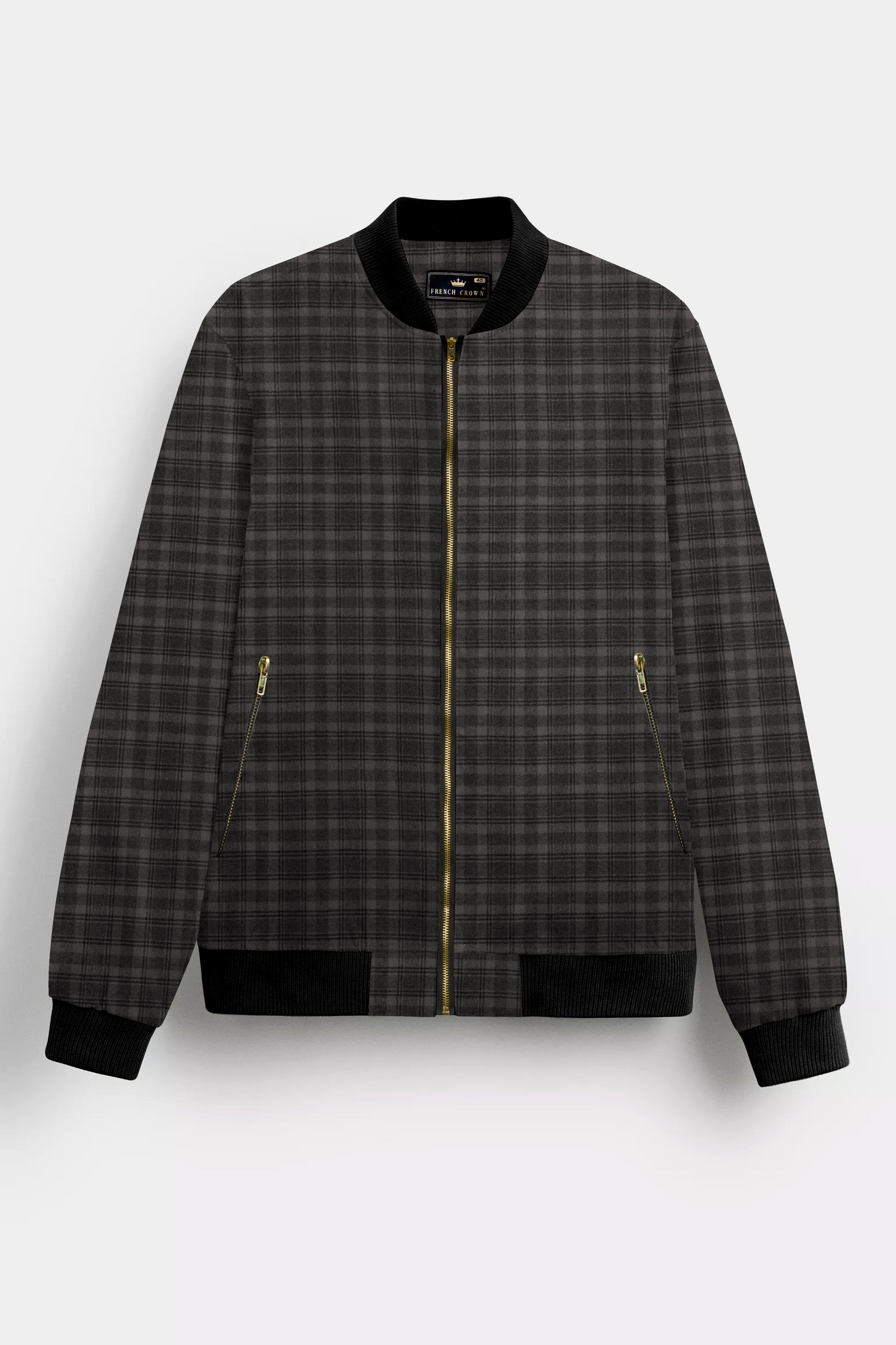 Iridium Gray Plaid Premium Cotton Bomber Jacket
