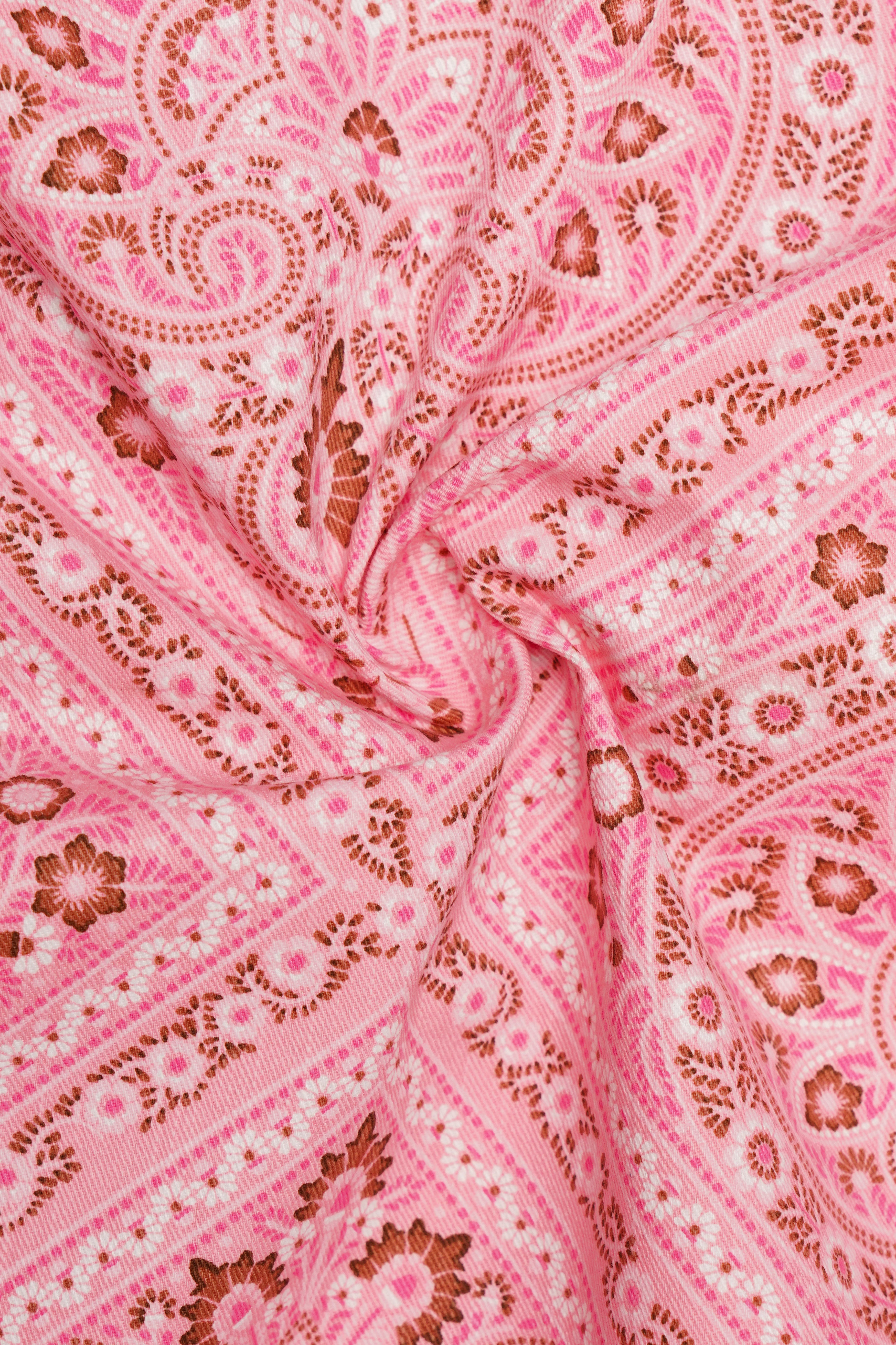 Rose Bud Pink Printed Premium Cotton Bomber Jacket