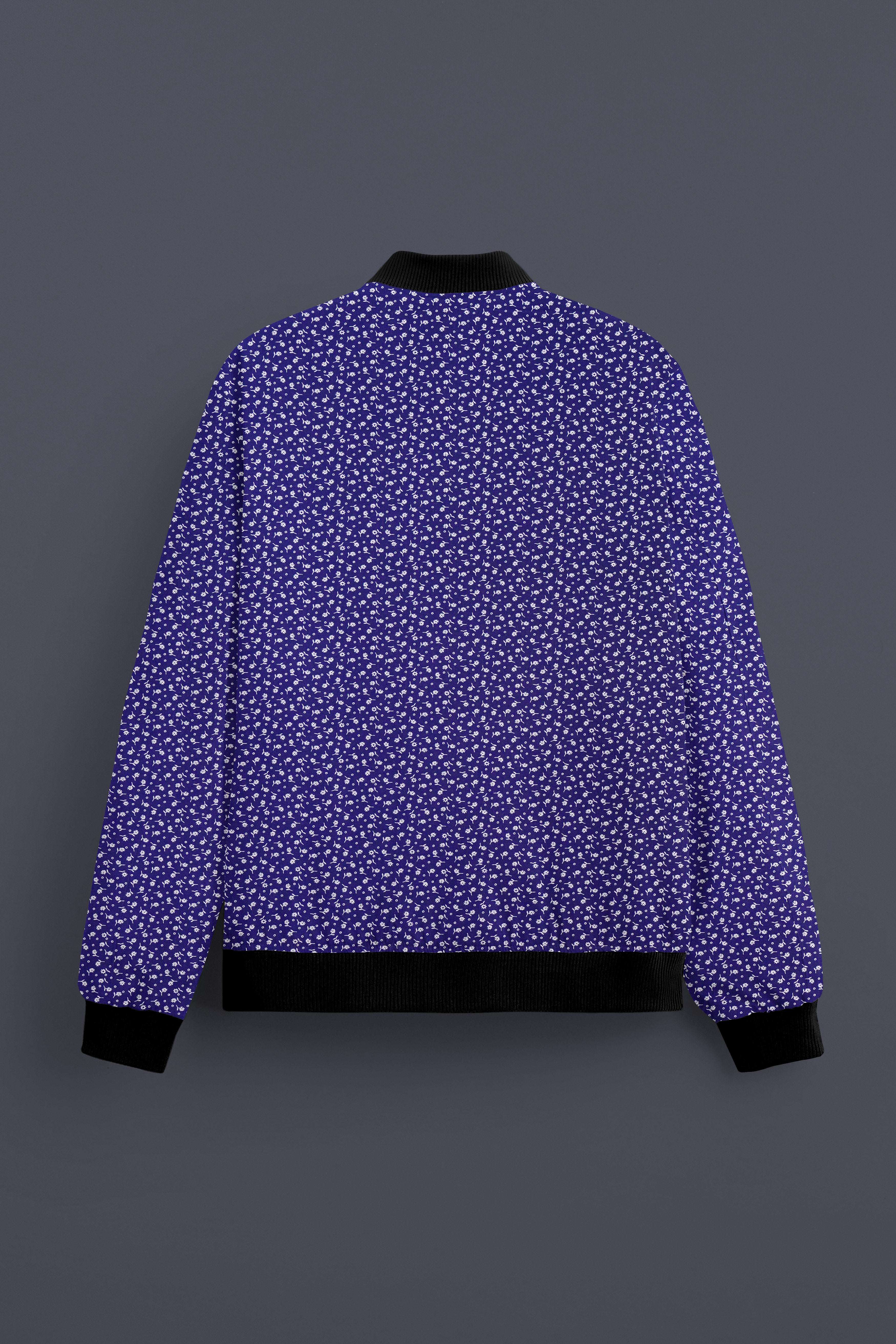 Meteorite Blue Printed Premium Cotton Bomber Jacket