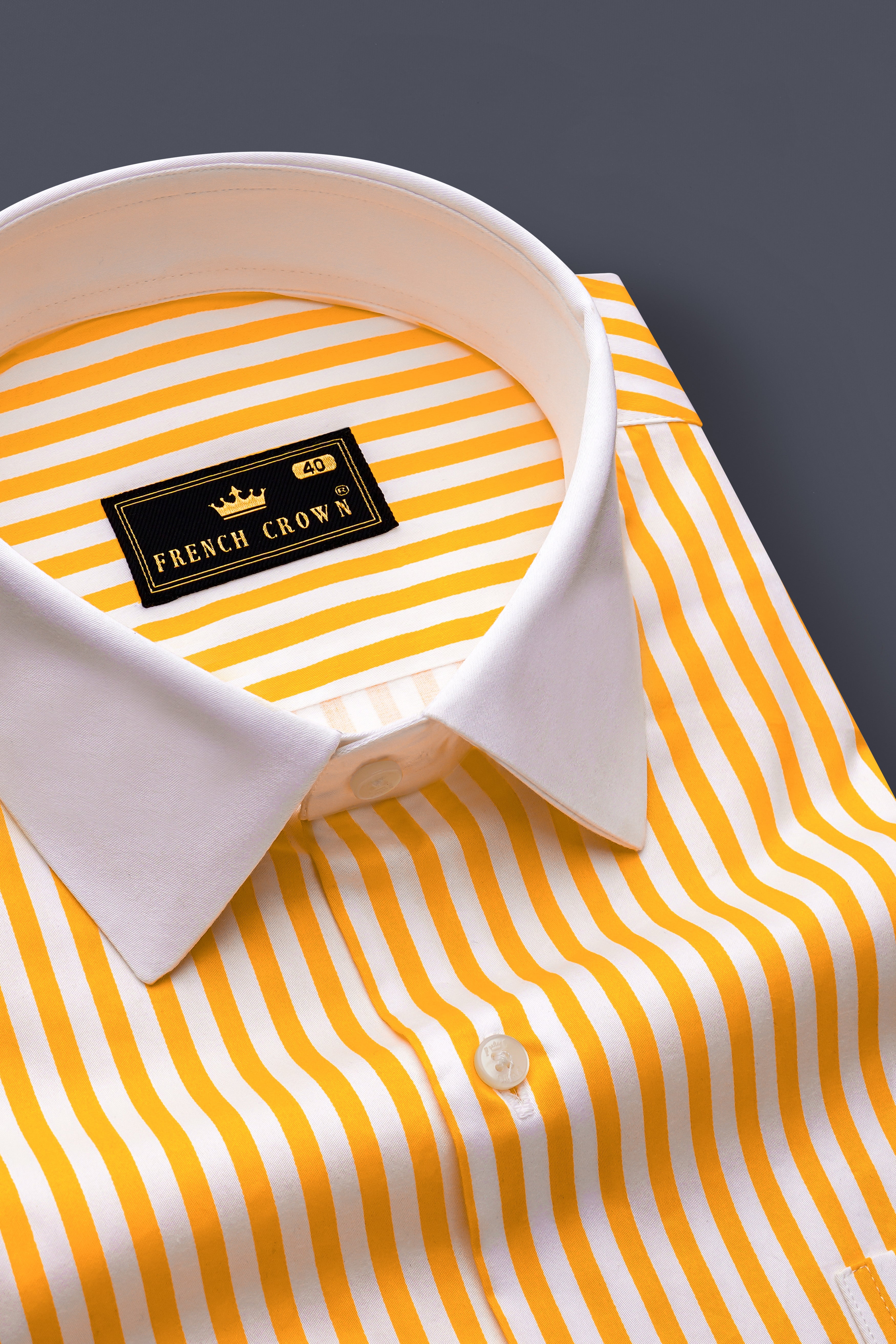 Koromiko Yellow And Bright White Striped Super Soft Premium Cotton Formal White Cuff Collar Shirt
