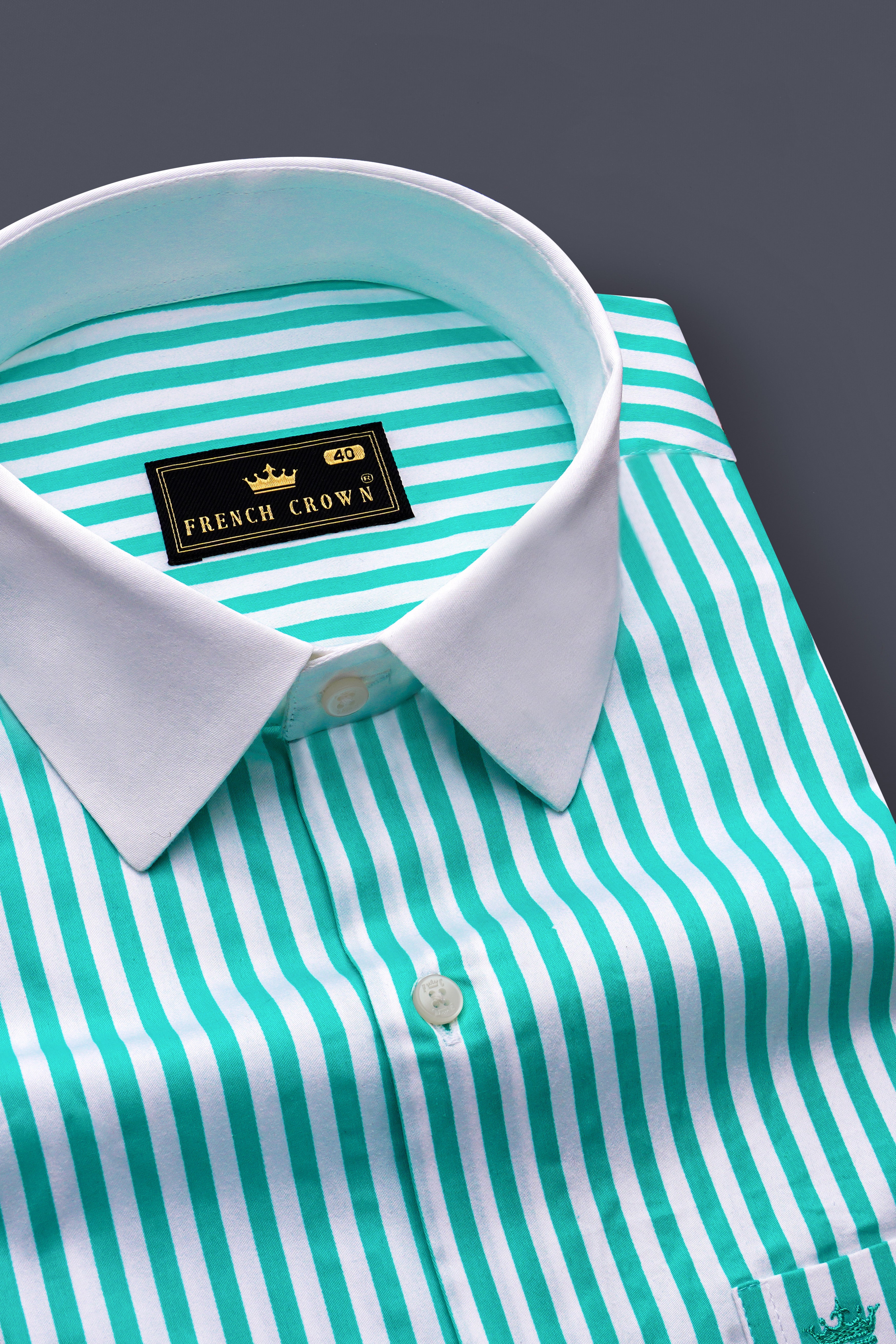 Lochinvar Blue And Bright White Striped Super Soft Premium Cotton Formal White Cuff Collar Shirt