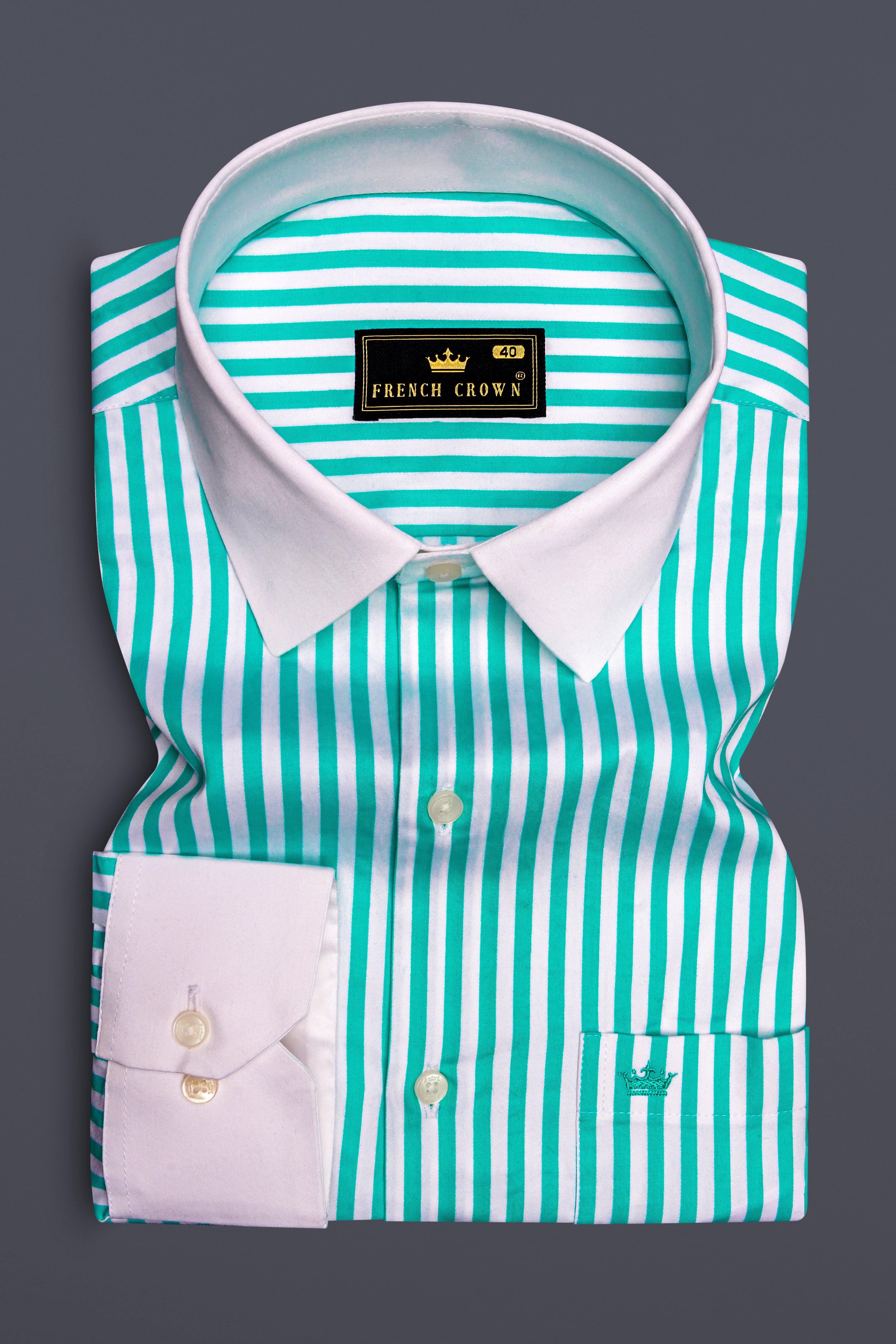 Lochinvar Blue And Bright White Striped Super Soft Premium Cotton Formal White Cuff Collar Shirt
