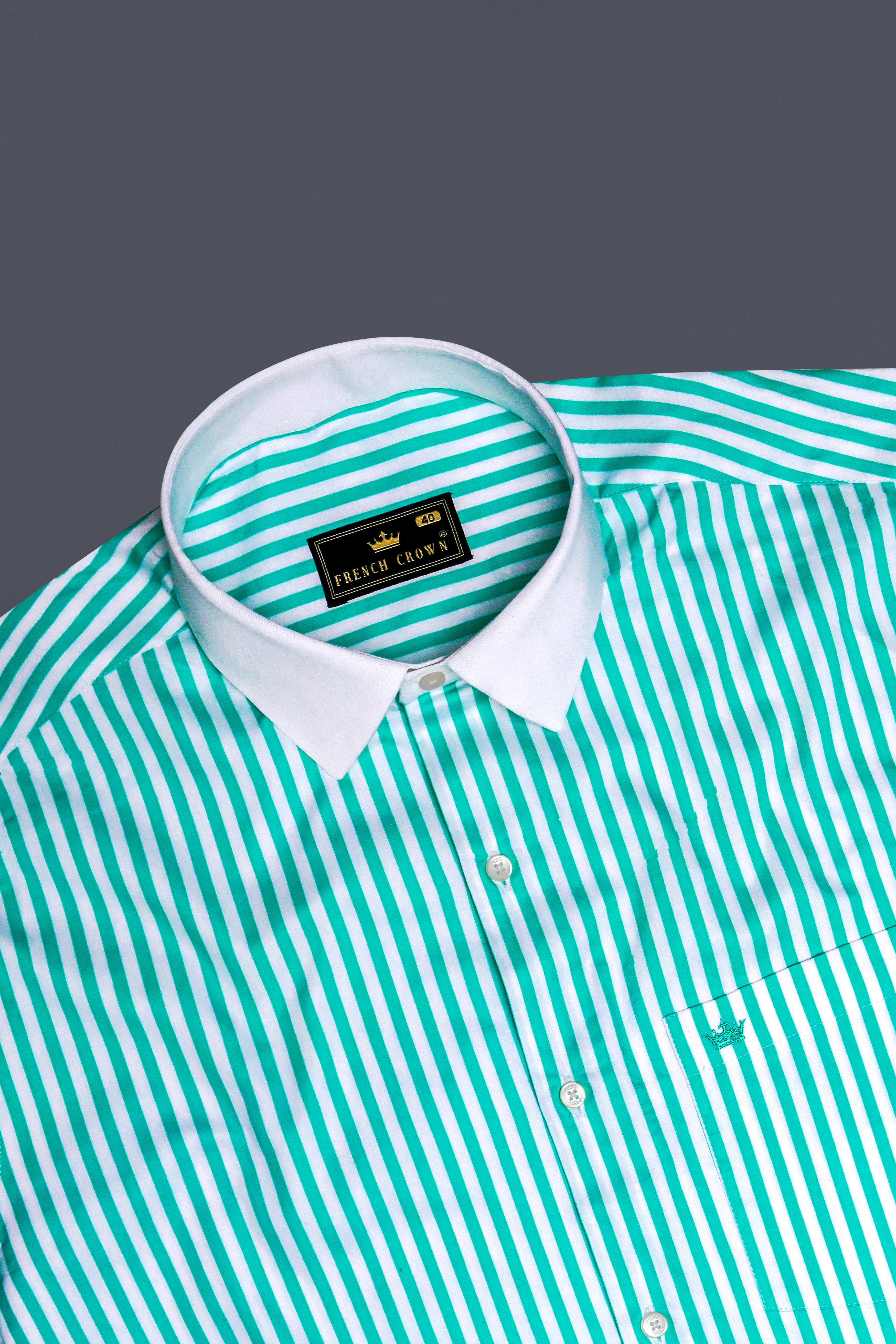 Lochinvar Blue And Bright White Striped Super Soft Premium Cotton Formal White Cuff Collar Shirt