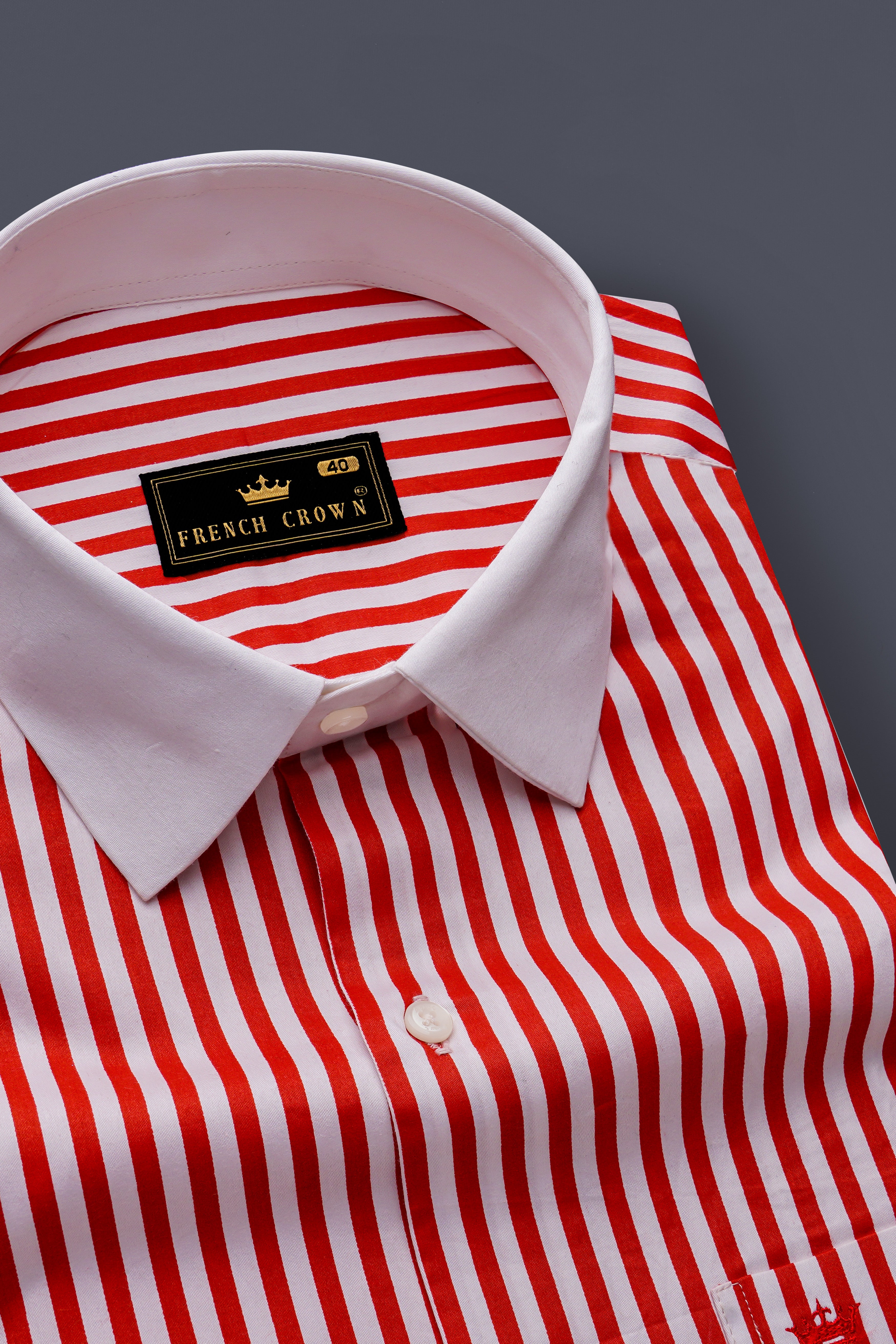 Milano Red And Bright White Striped Super Soft Premium Cotton Formal White Cuff Collar Shirt