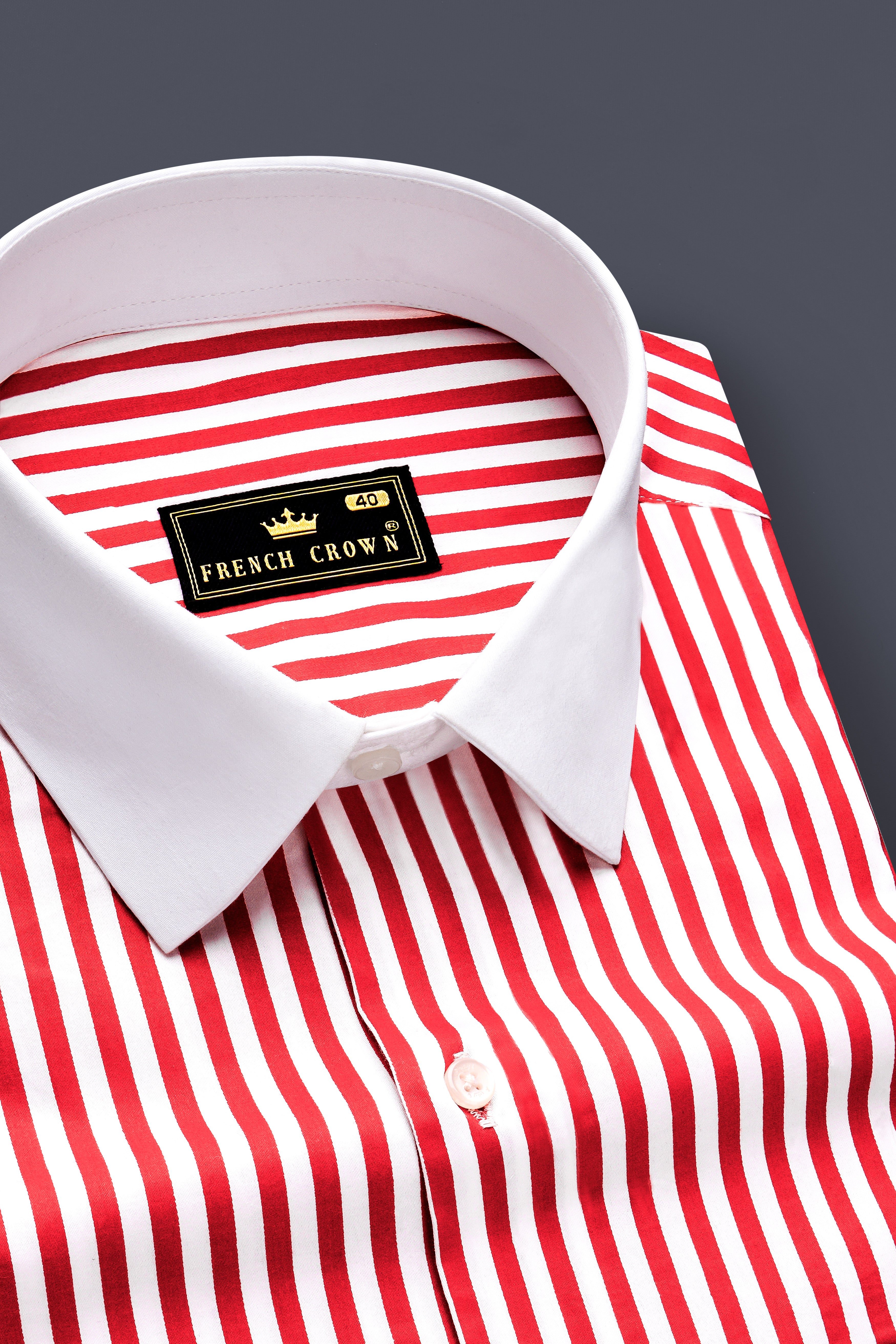 Cuffire-Milano Red And Bright White Striped Super Soft Premium Cotton Formal White Cuff Collar Shirt