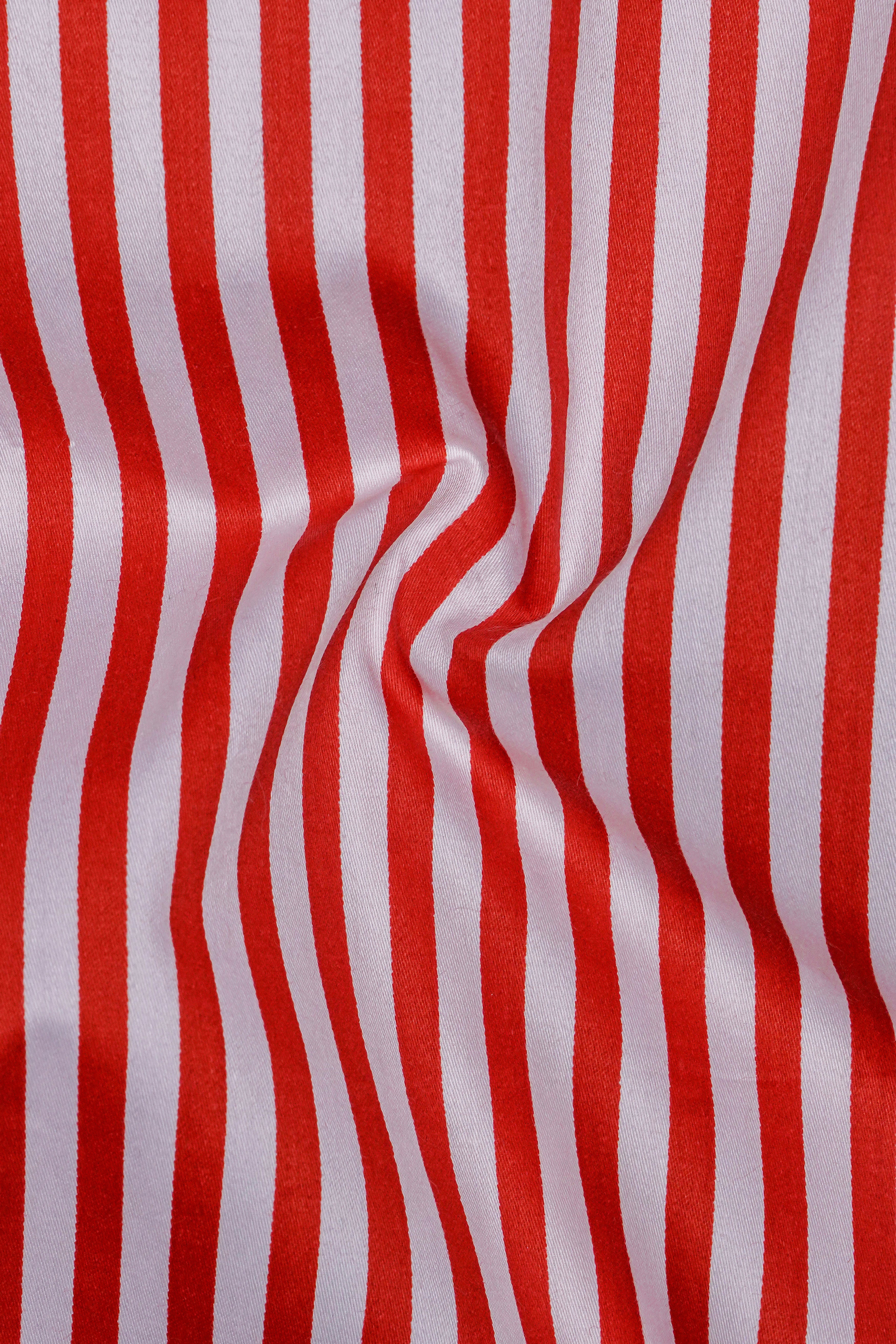 Milano Red And Bright White Striped Super Soft Premium Cotton Formal White Cuff Collar Shirt