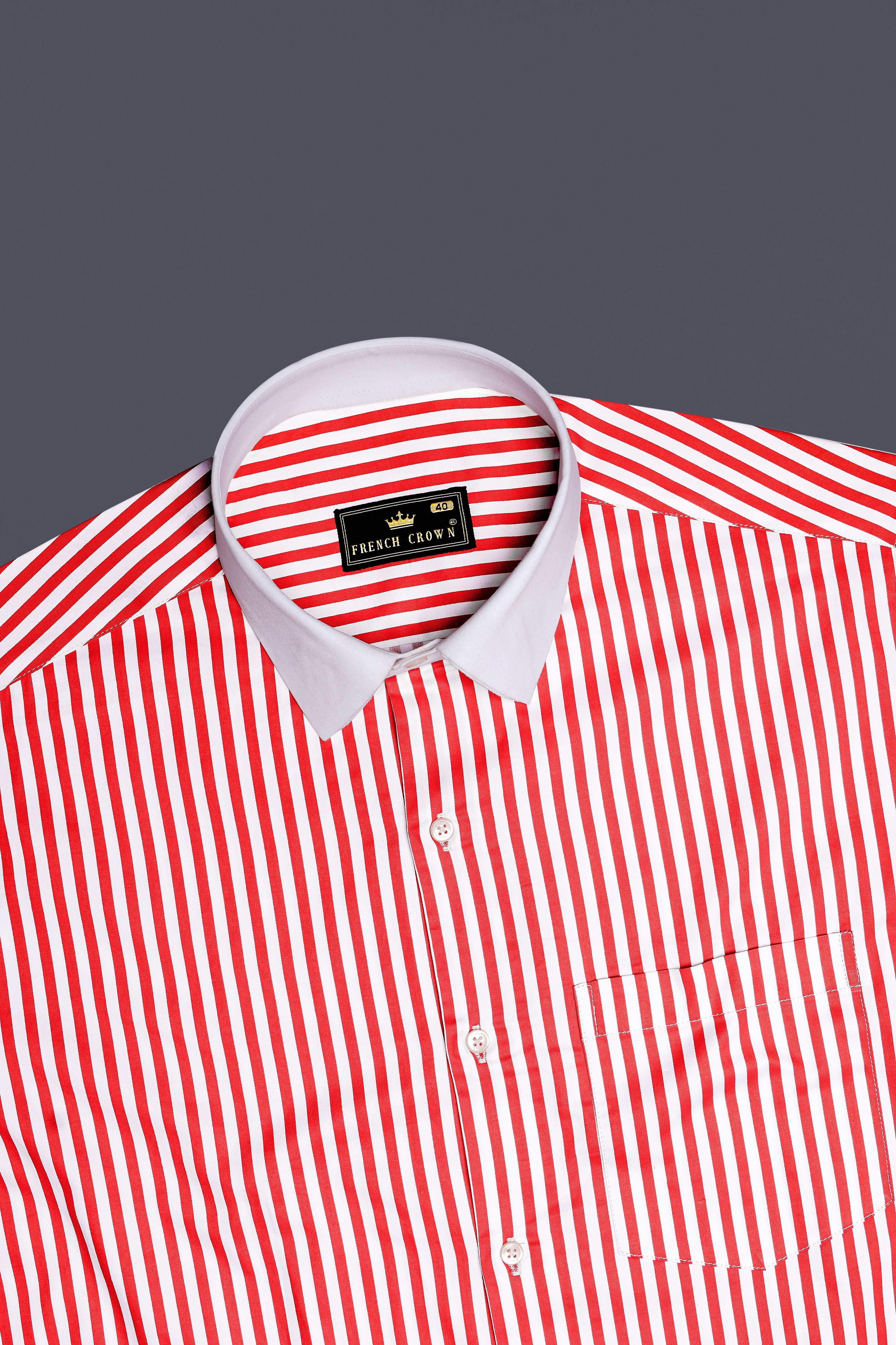 Cuffire-Milano Red And Bright White Striped Super Soft Premium Cotton Formal White Cuff Collar Shirt