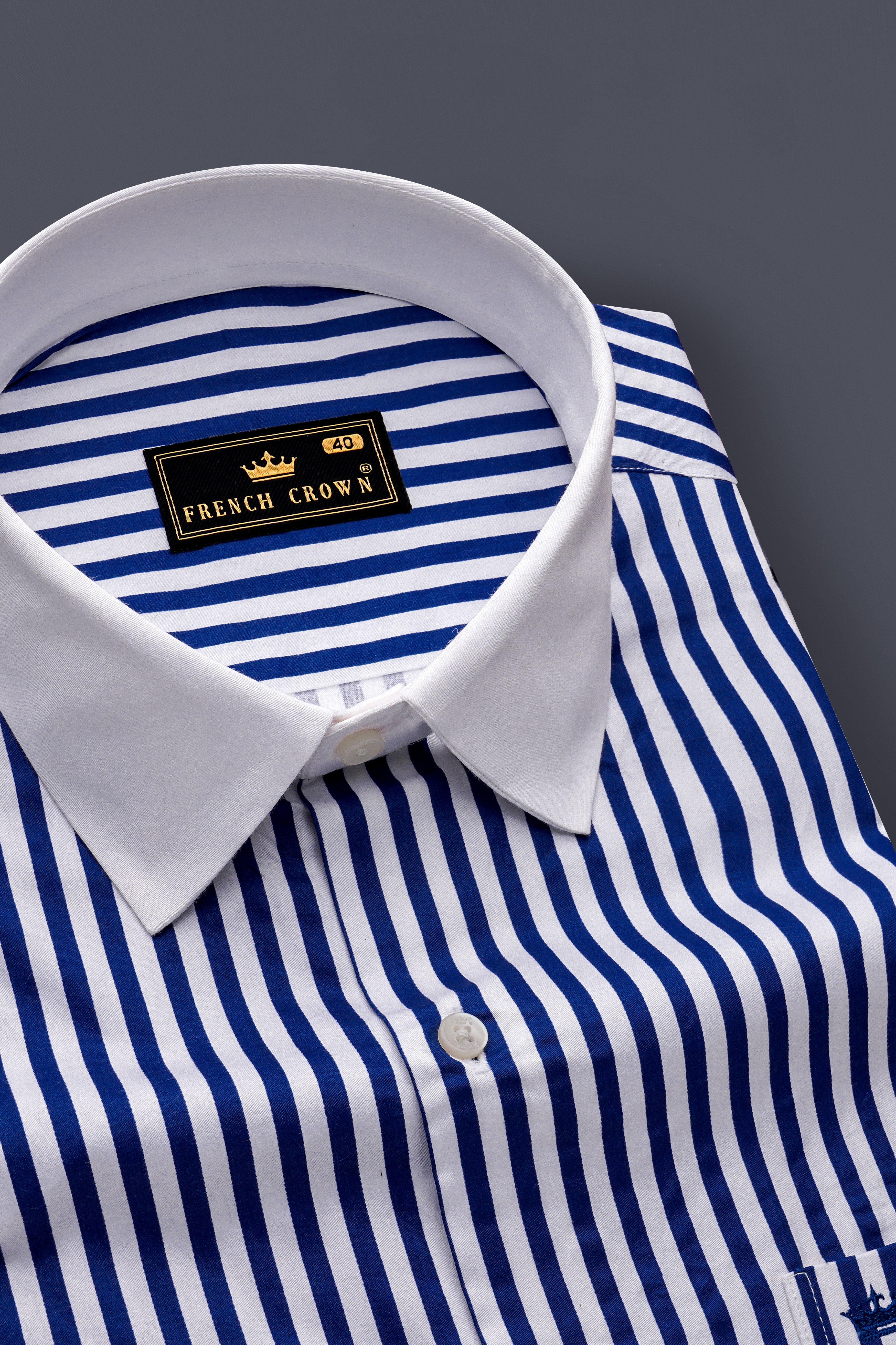 Catalina Blue And Bright White Striped Super Soft Premium Cotton Formal White Cuff Collar Shirt
