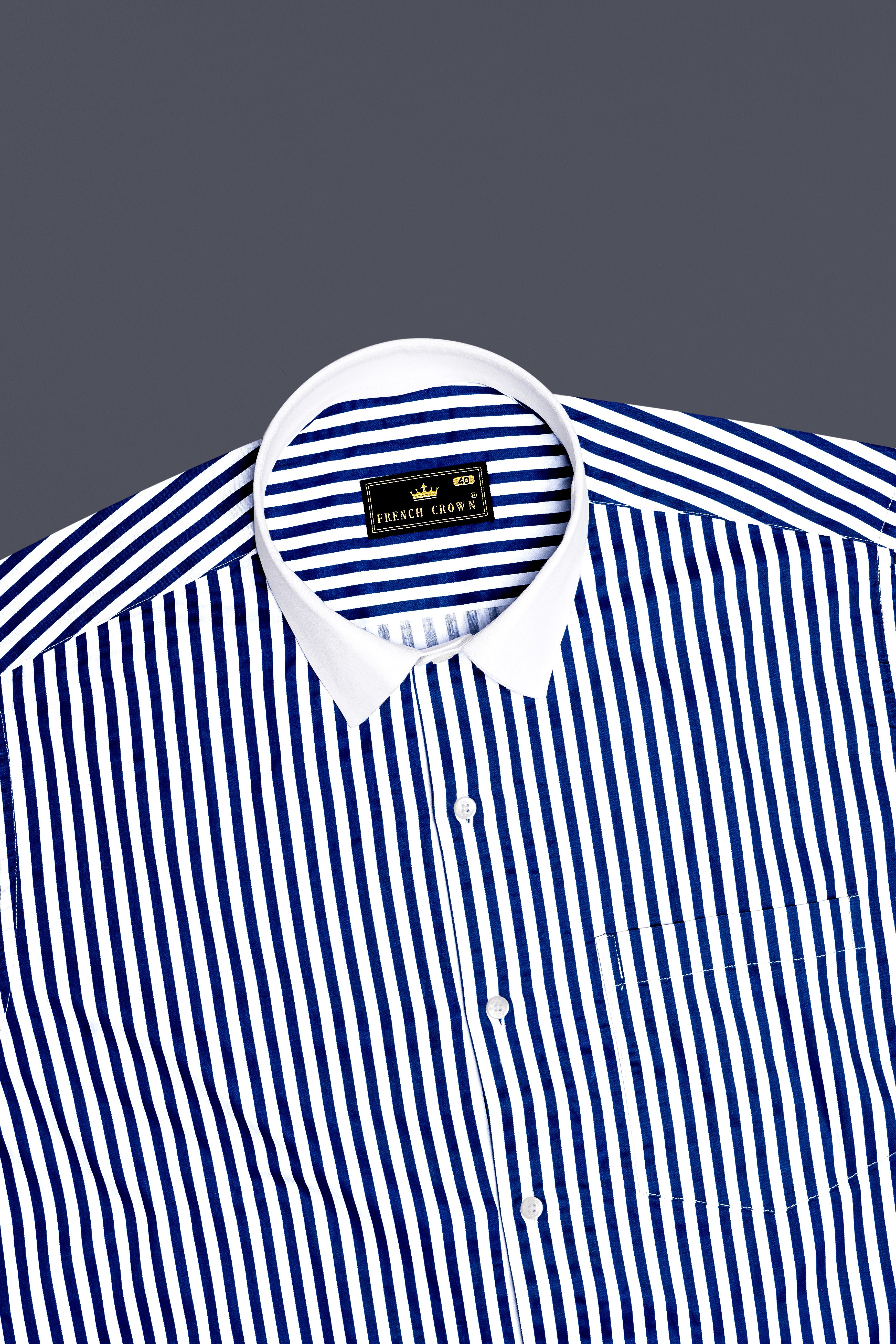Oceanor-Catalina Blue And Bright White Striped Super Soft Premium Cotton Formal White Cuff Collar Shirt