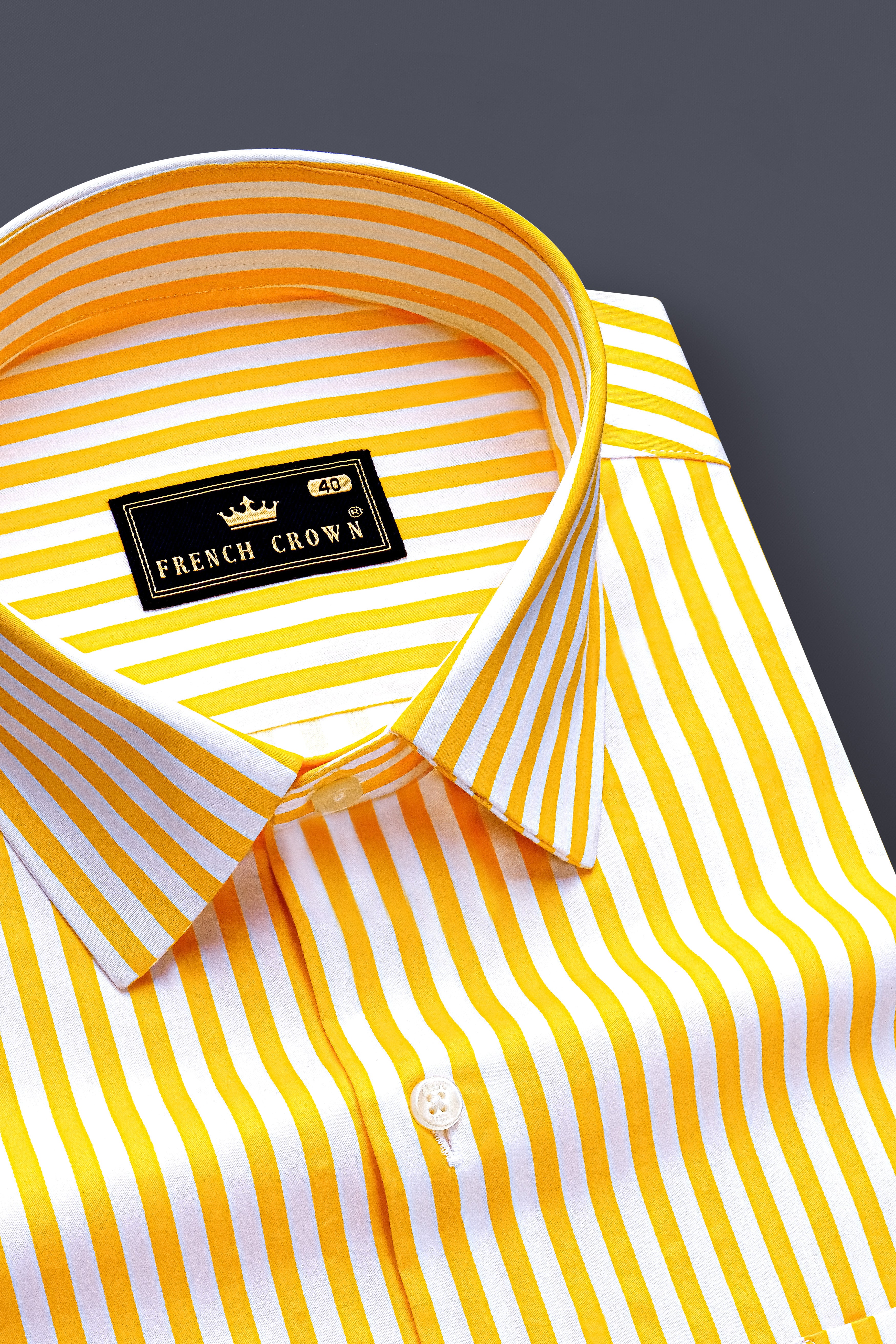 Koromiko Yellow And Bright White Striped Subtle Sheen Super Soft Premium Cotton Dress Shirt