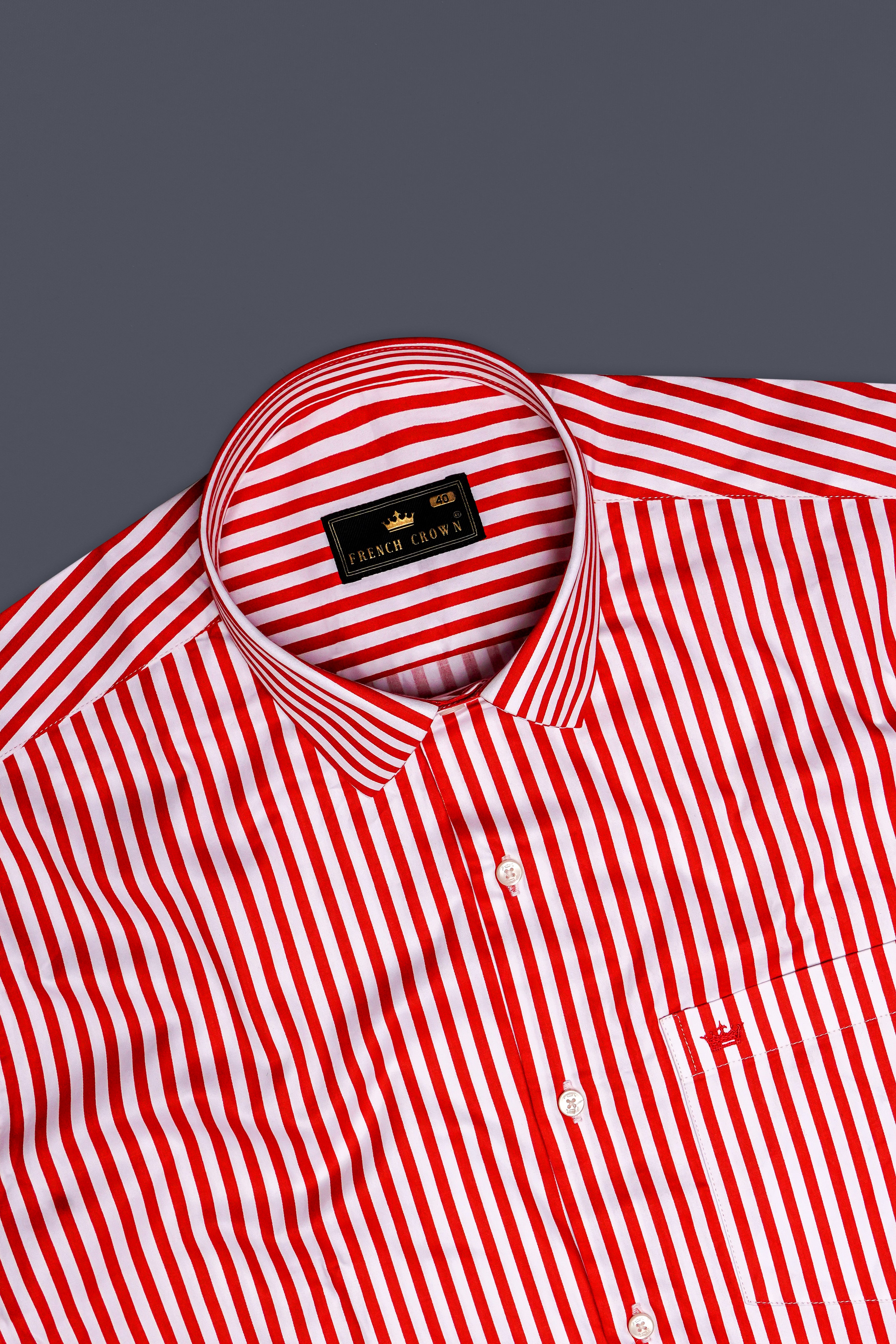 Milano Red And Bright White Striped Subtle Sheen Super Soft Premium Cotton Dress Shirt