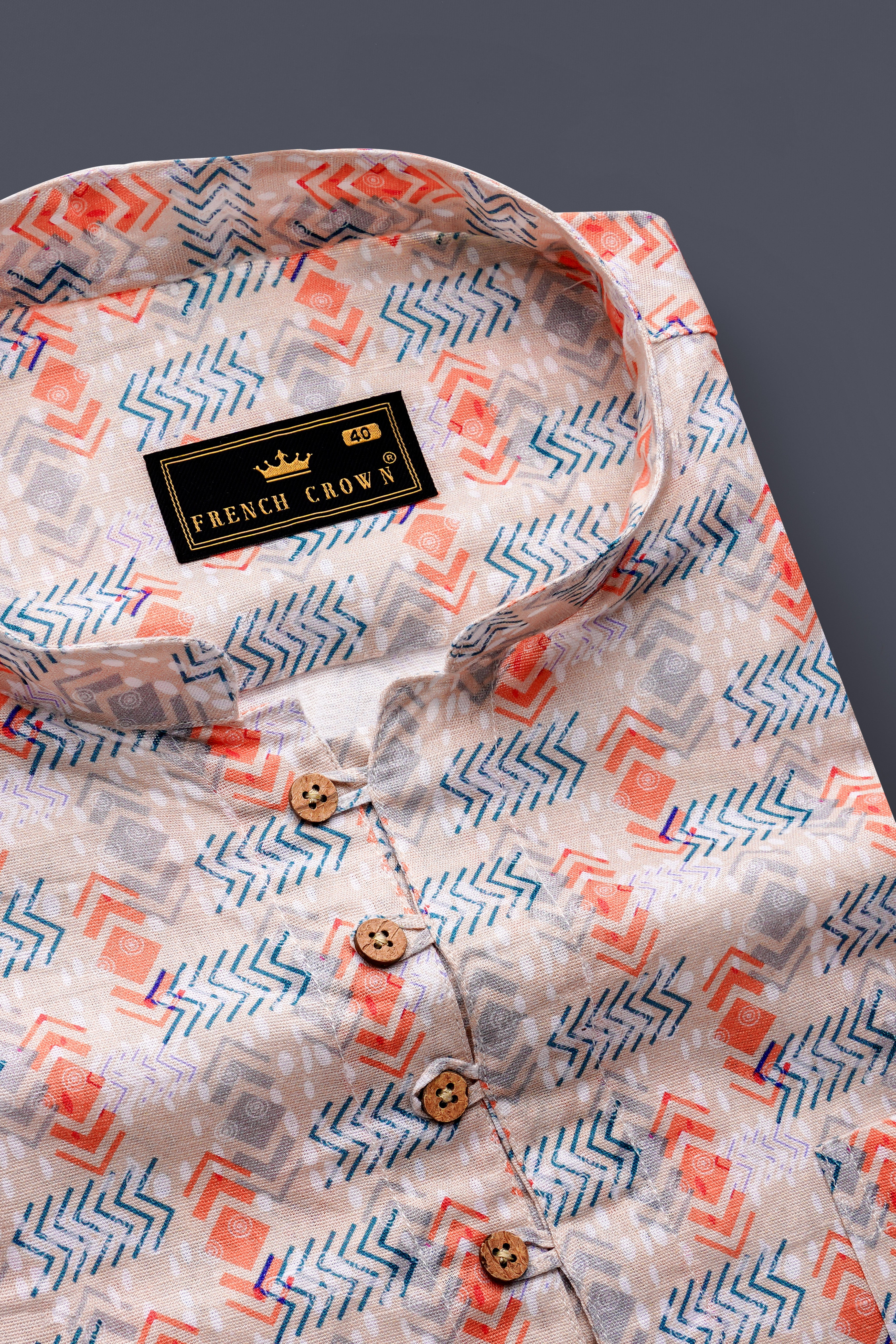 Zorba Cream Printed Luxurious Linen Casual Kurta Shirt