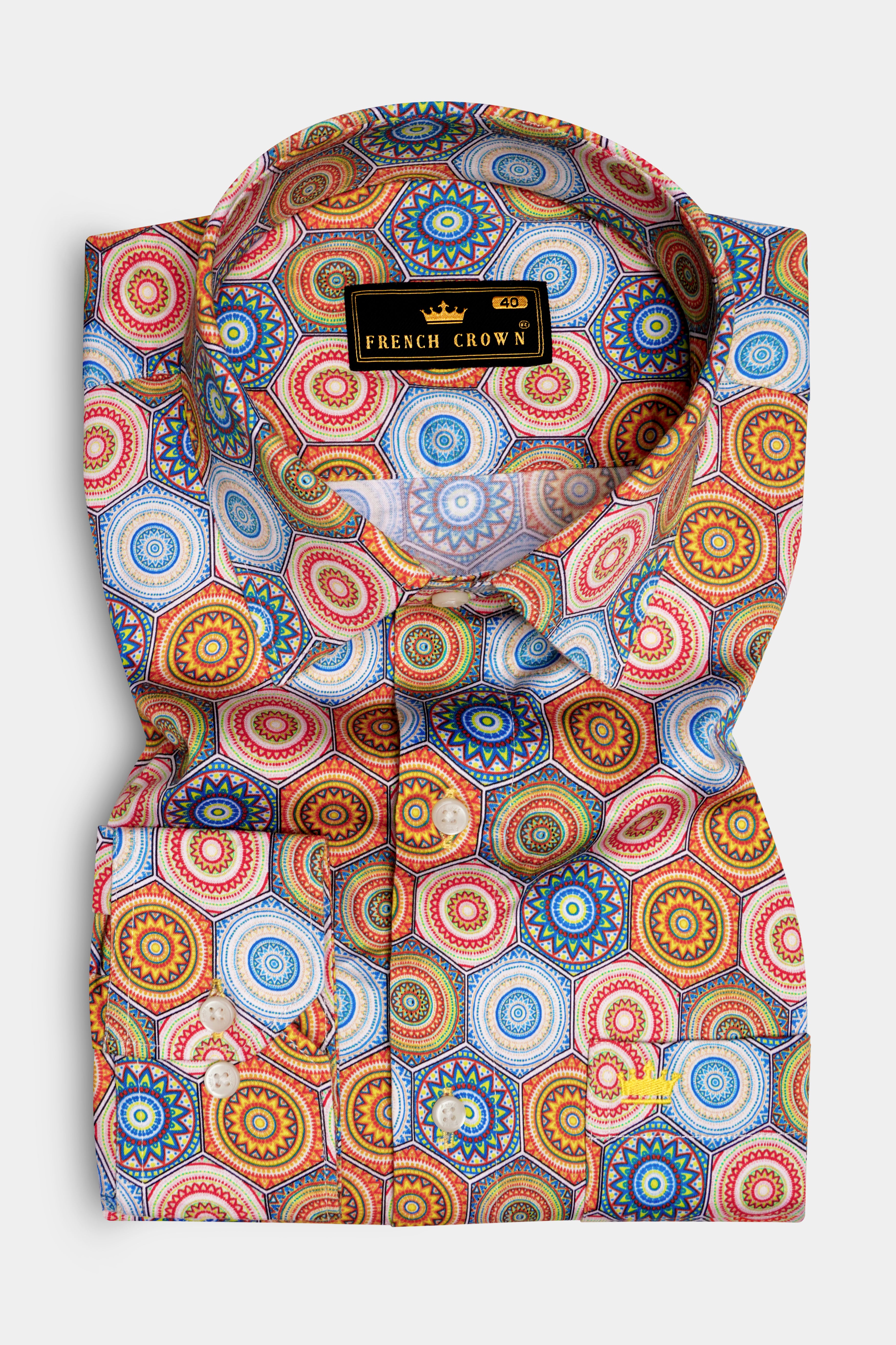 Zestonia-Ronchi Yellow And Picton Blue Multicolour Bohemian Printed Super Soft Premium Cotton Semi Formal Shirt