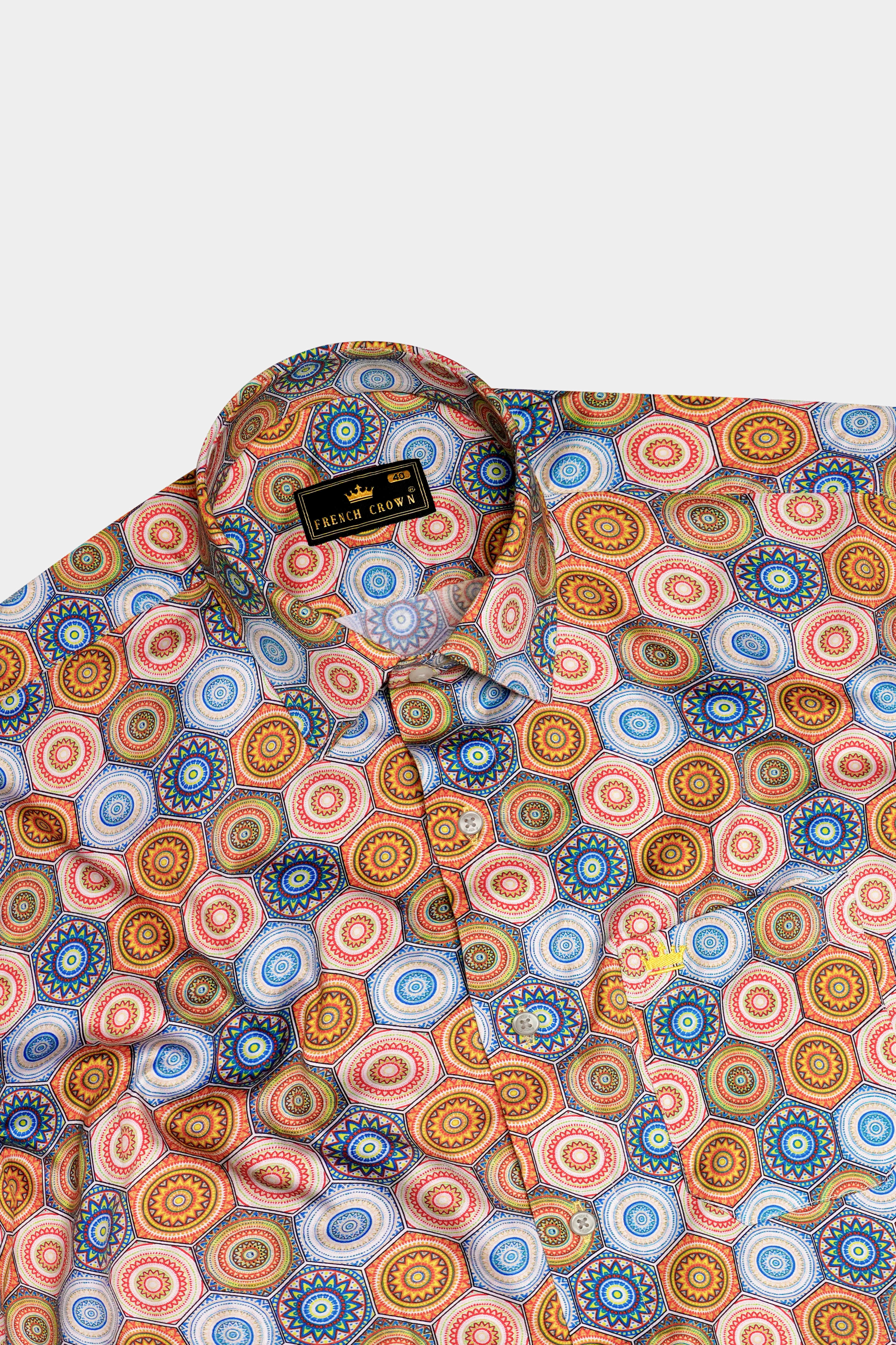 Zestonia-Ronchi Yellow And Picton Blue Multicolour Bohemian Printed Super Soft Premium Cotton Semi Formal Shirt