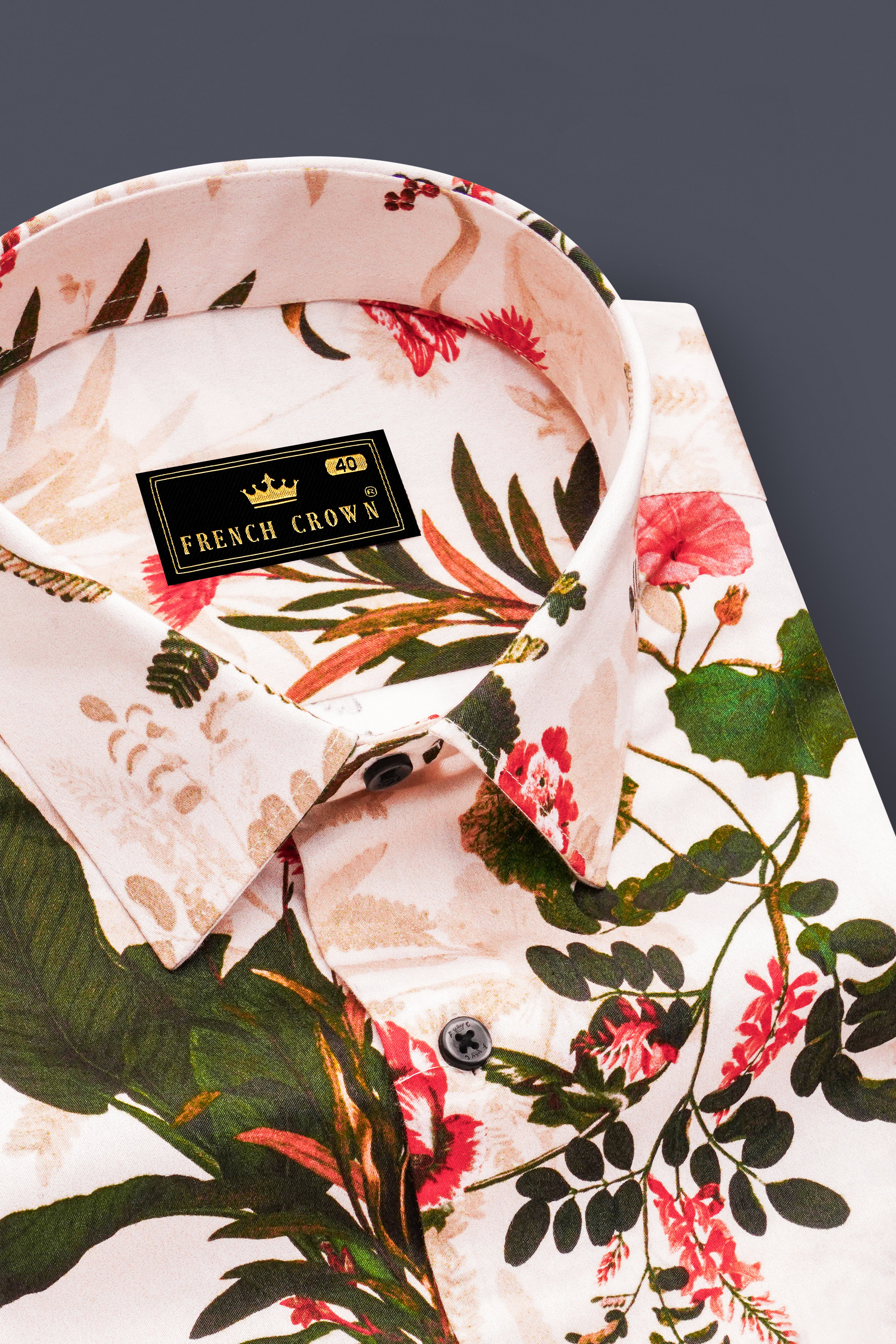 Creflora-Amour Cream And Rifle Green Floral Printed Subtle Sheen Super Soft Premium Casual Shirt