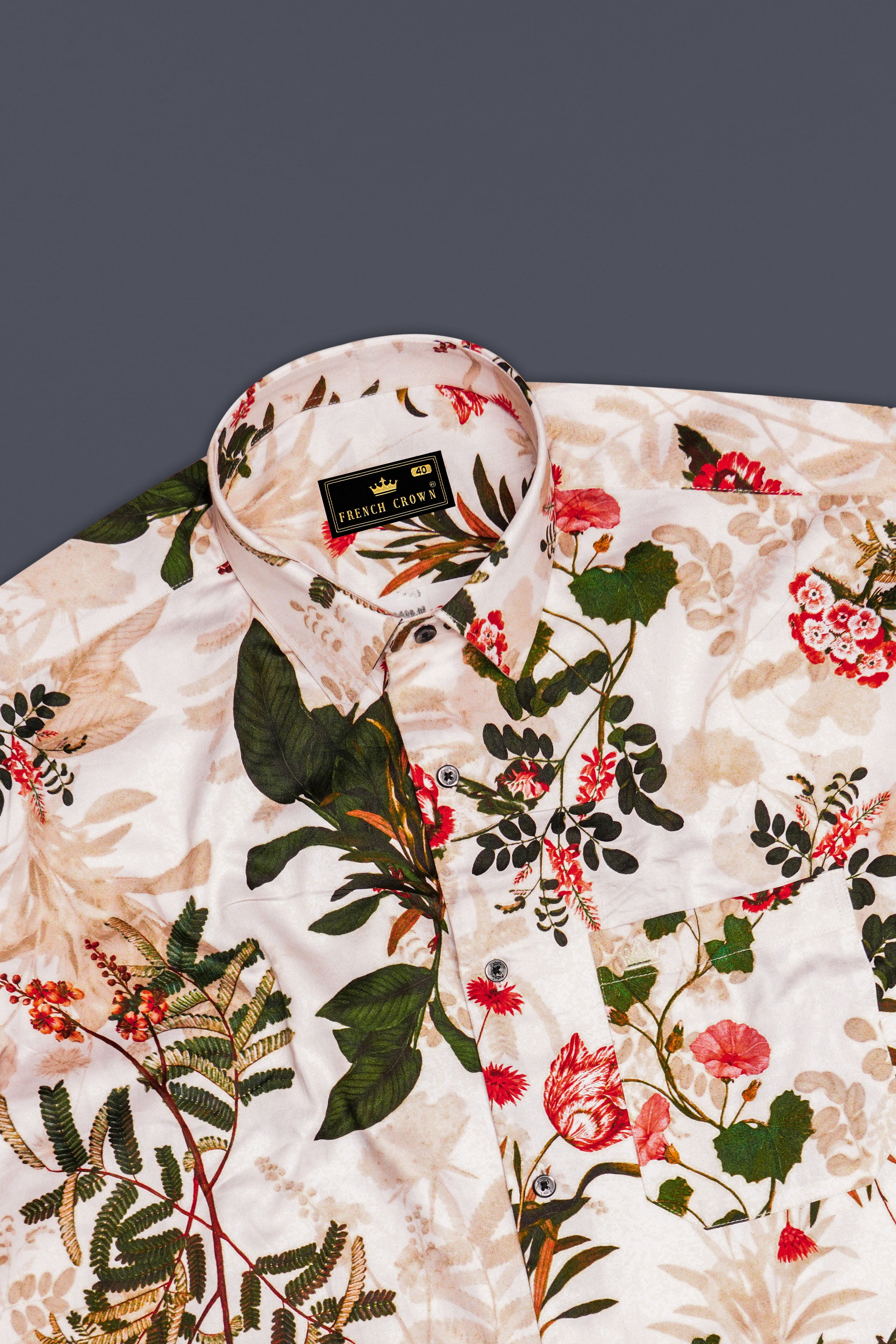 Creflora-Amour Cream And Rifle Green Floral Printed Subtle Sheen Super Soft Premium Casual Shirt