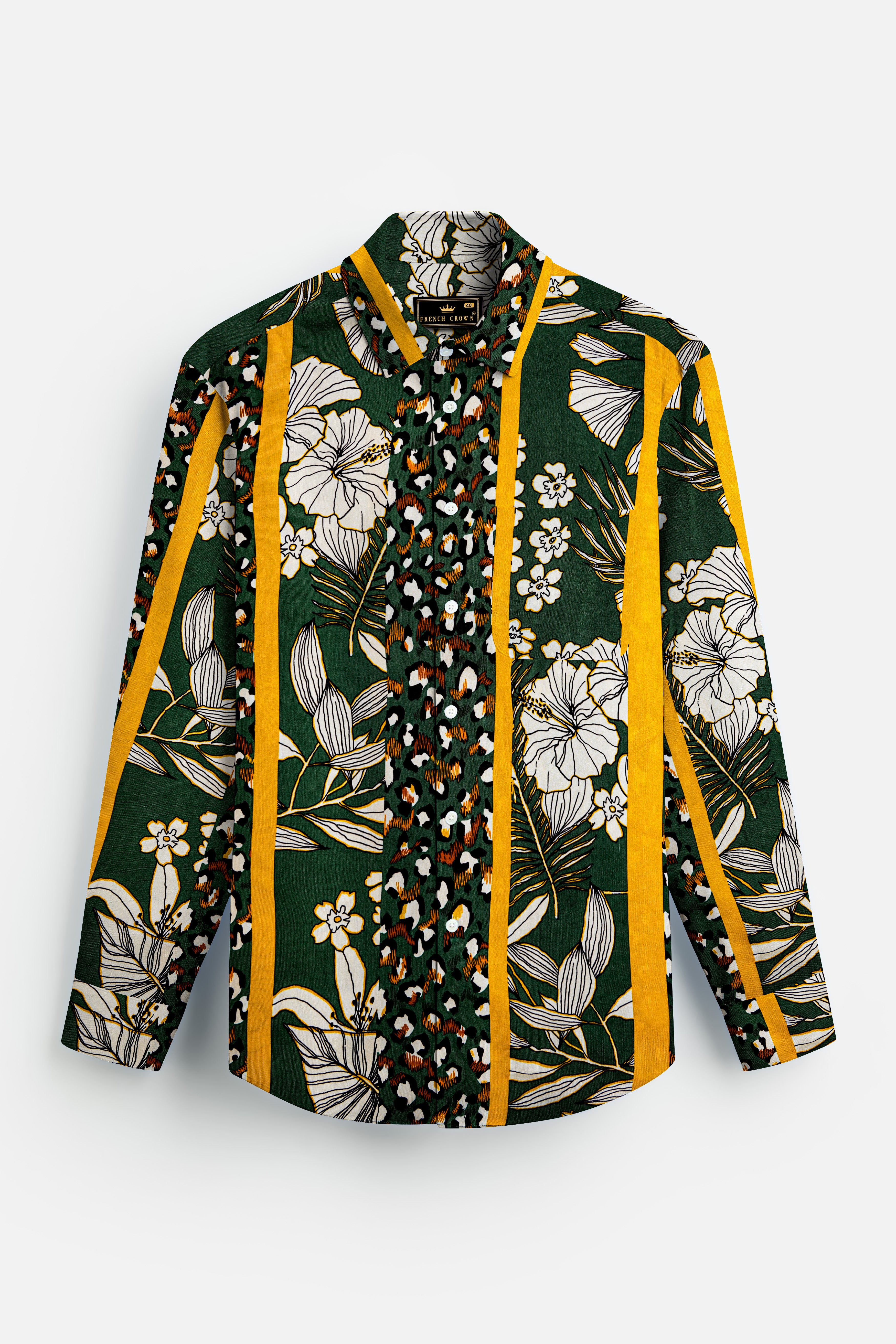 Leaforo-Rangitoto Green And Squash Yellow Floral Printed Super Soft Tencel Casual Shirt