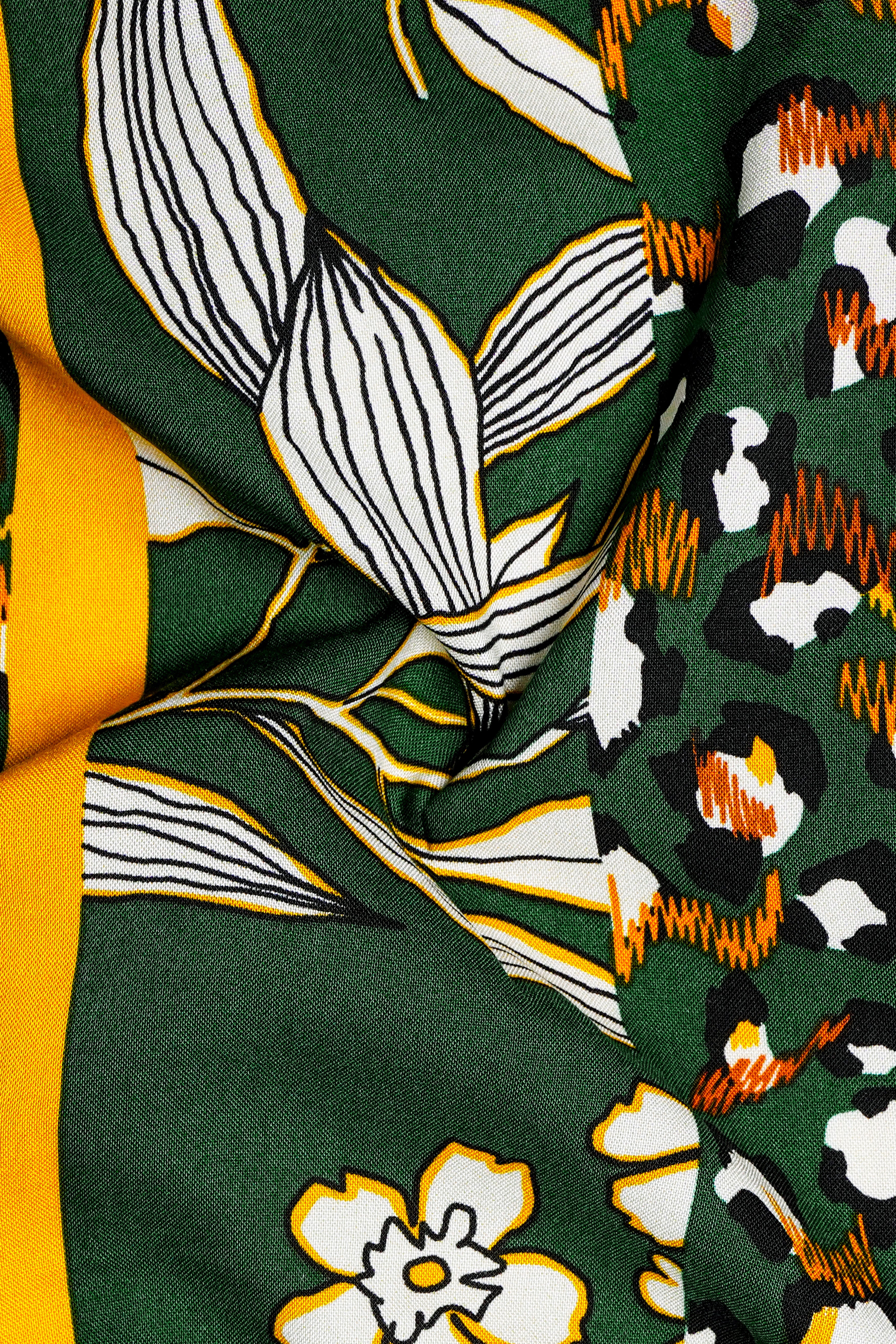 Leaforo-Rangitoto Green And Squash Yellow Floral Printed Super Soft Tencel Casual Shirt