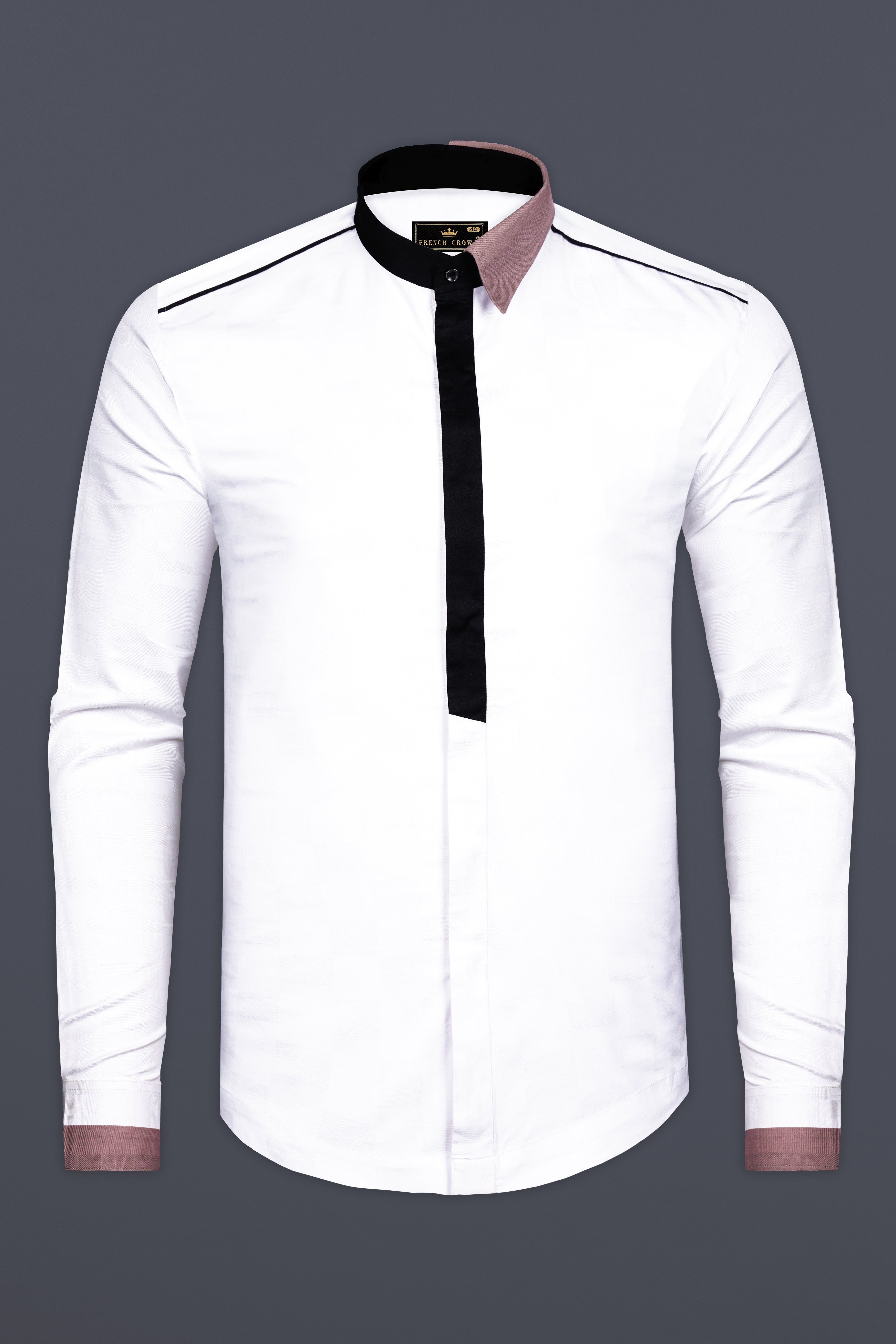 Splitro-Bright White And Jaguar Black Half Mandarin And Half Normal Collar Super Soft Premium Cotton Designer Casual Shirt
