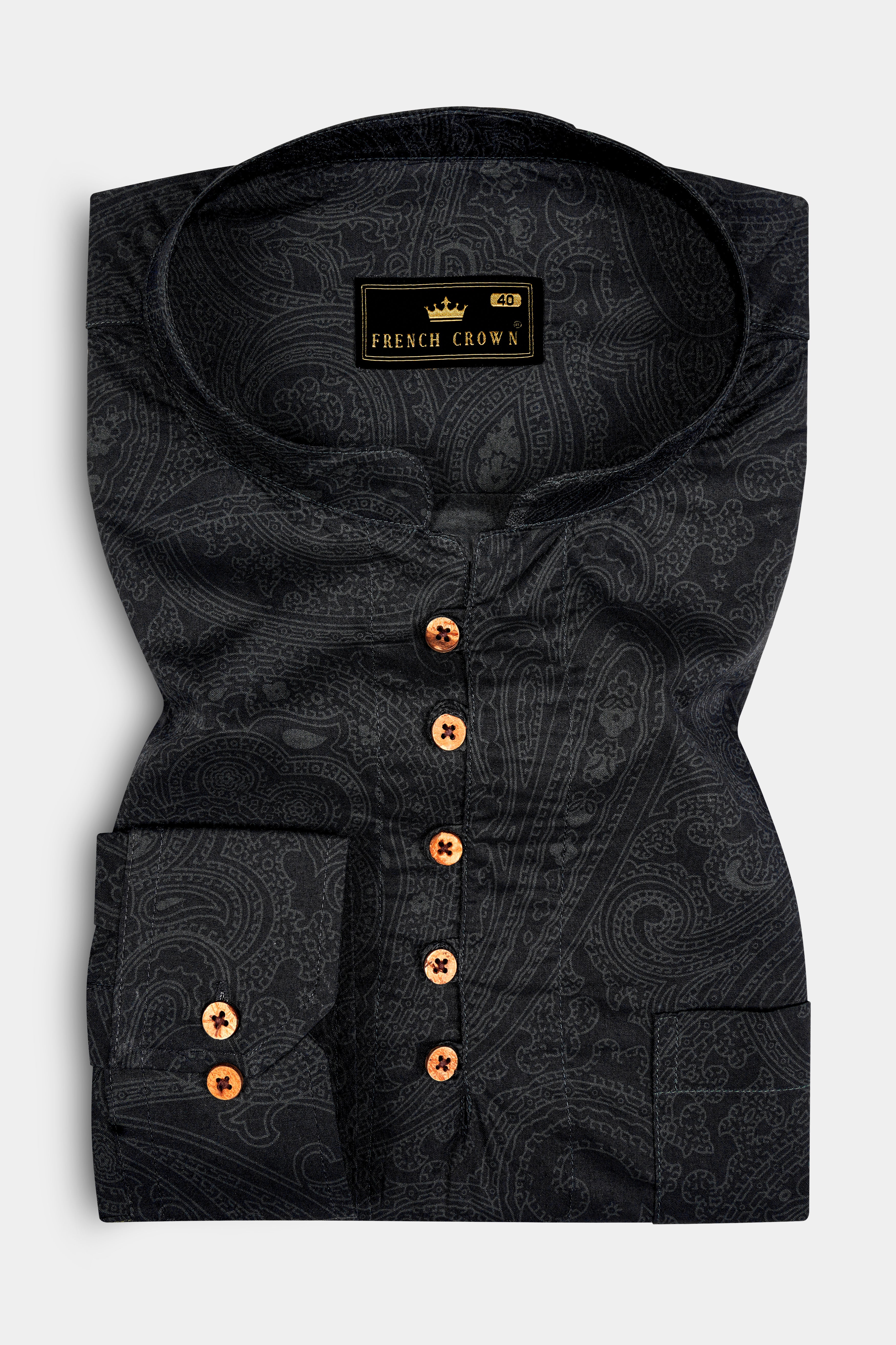 Paislux-Zeus Black Paisley Printed Super Soft Premium Cotton Casual Kurta Shirt