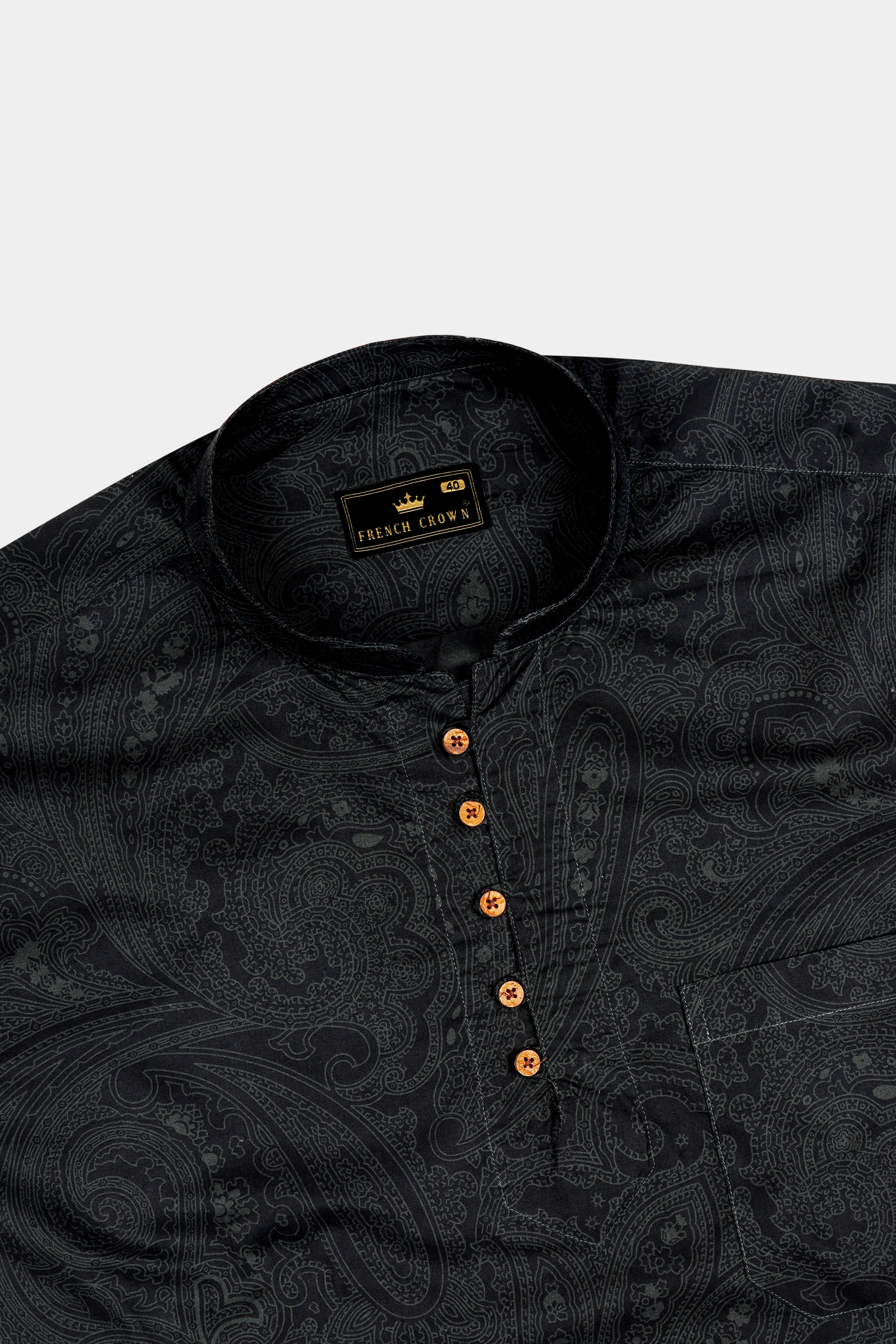 Paislux-Zeus Black Paisley Printed Super Soft Premium Cotton Casual Kurta Shirt