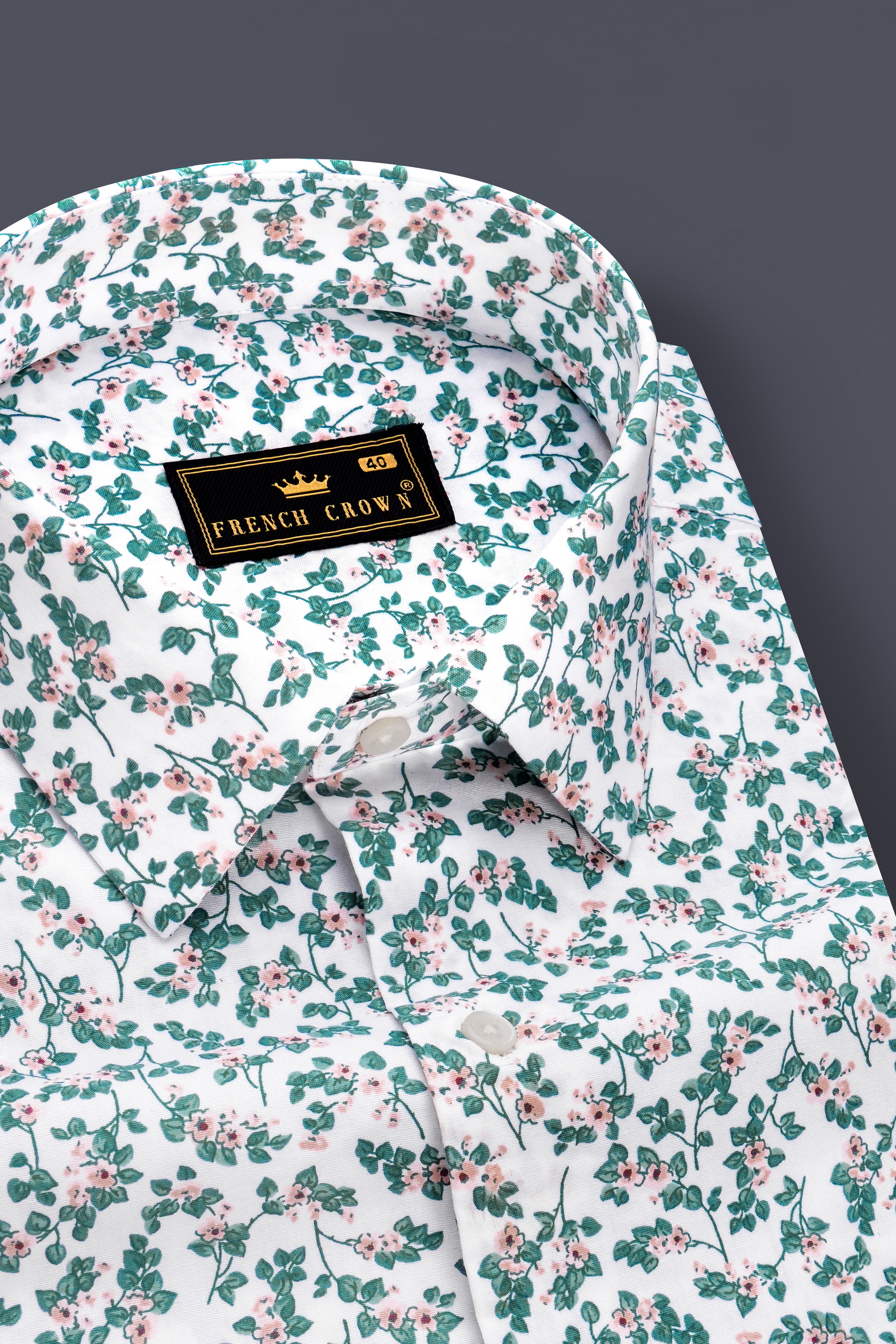Virenza-Spectra Green And Bright White Printed Super Soft Premium Cotton Semi Formal Shirt
