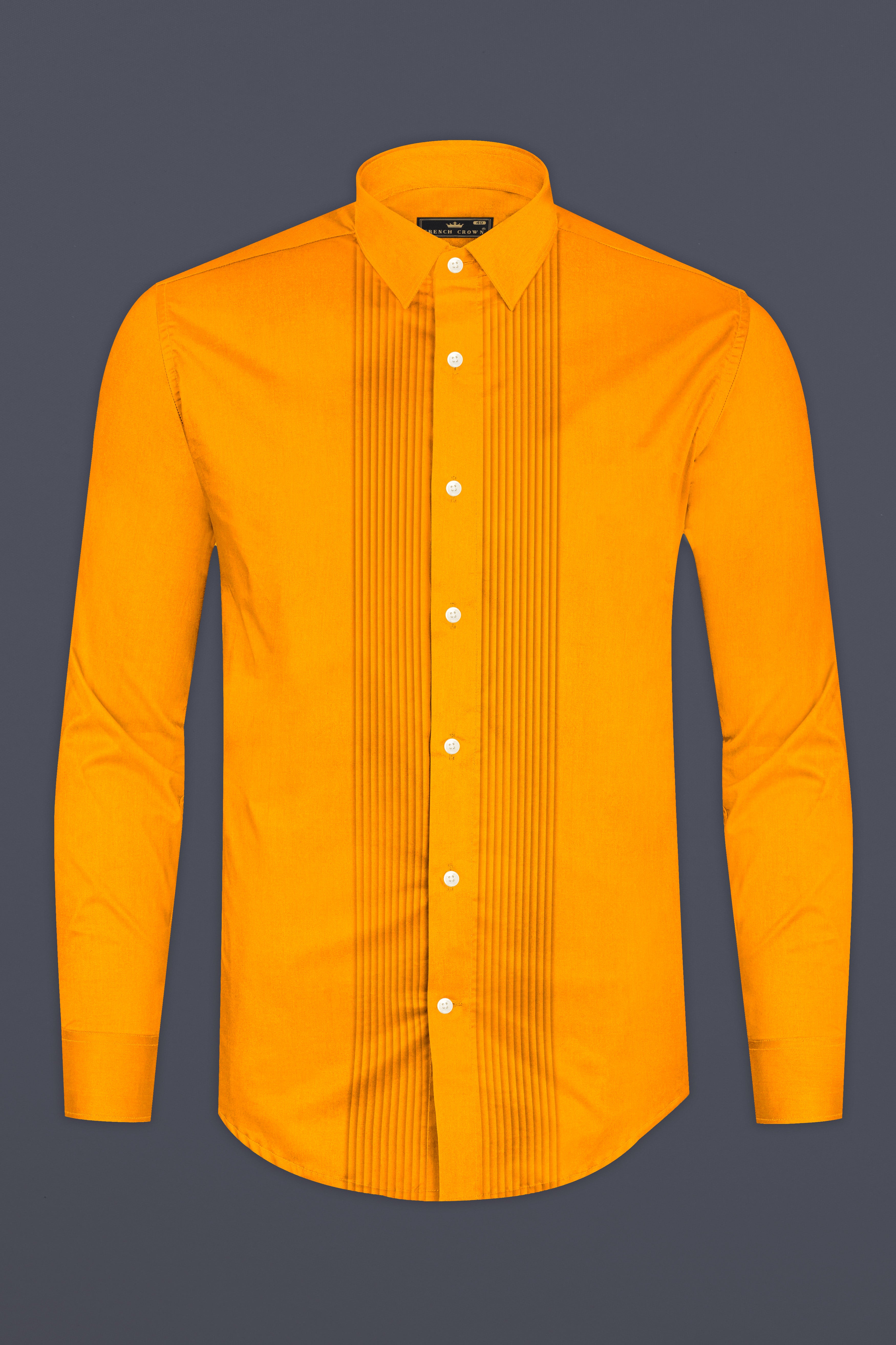 Zestine-Squash Yellow Subtle Sheen Super Soft Premium Cotton Dress Tuxedo Shirt