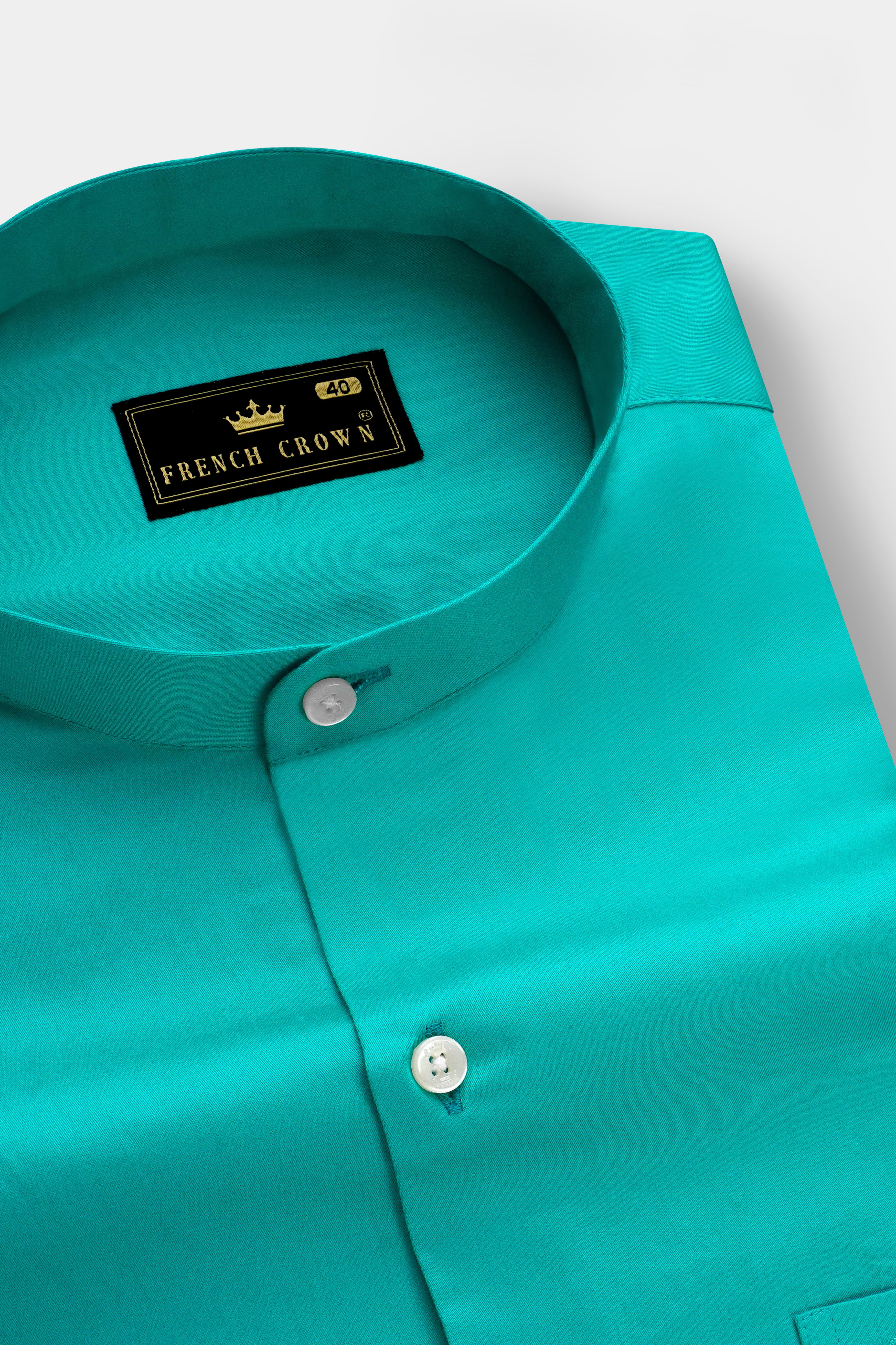 Royalin-Persian Blue Subtle Sheen Super Soft Premium Cotton Casual Mandarin Shirt