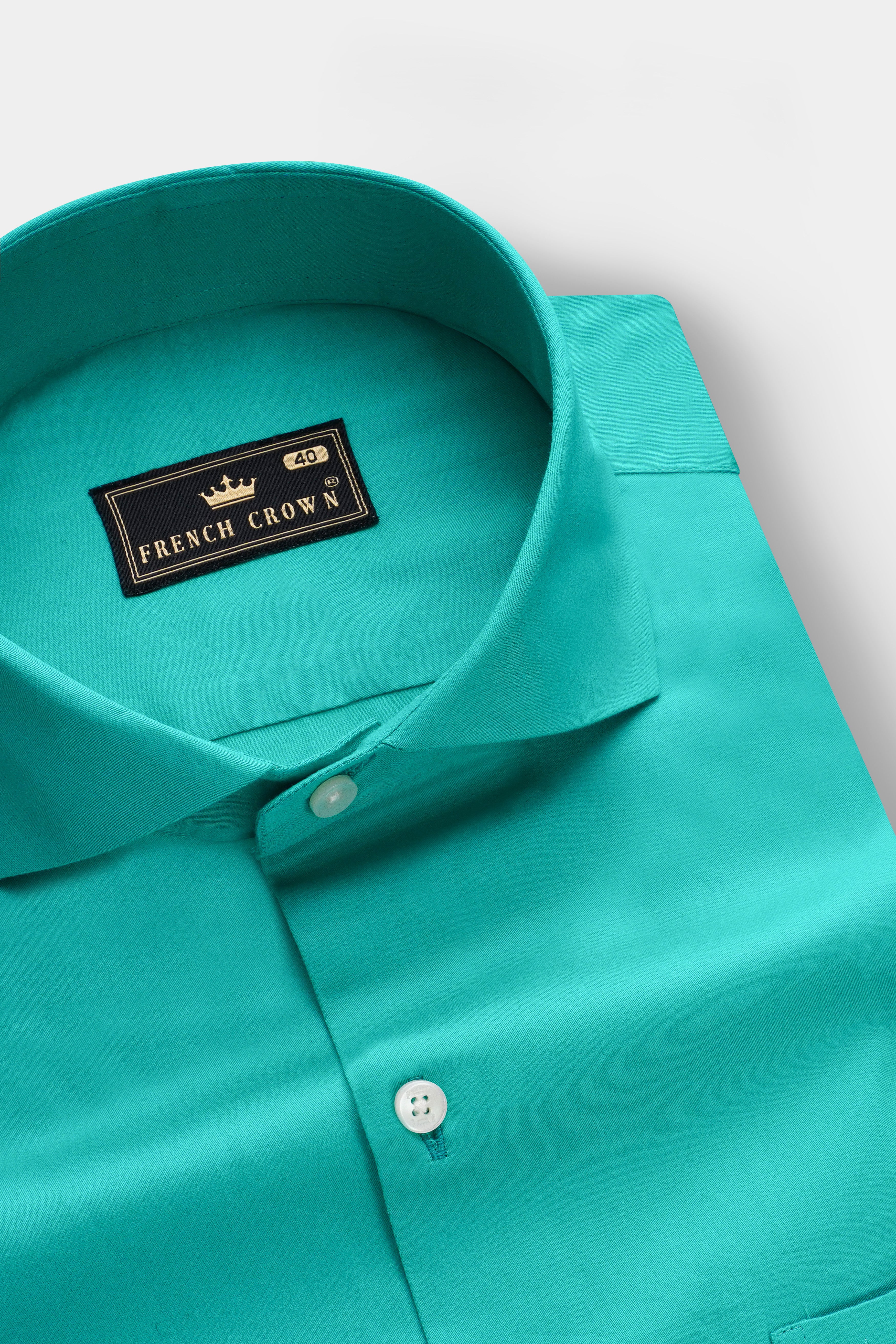 Royalin-Persian Blue Subtle Sheen Super Soft Premium Cotton Cut Away Collar Dress Shirt