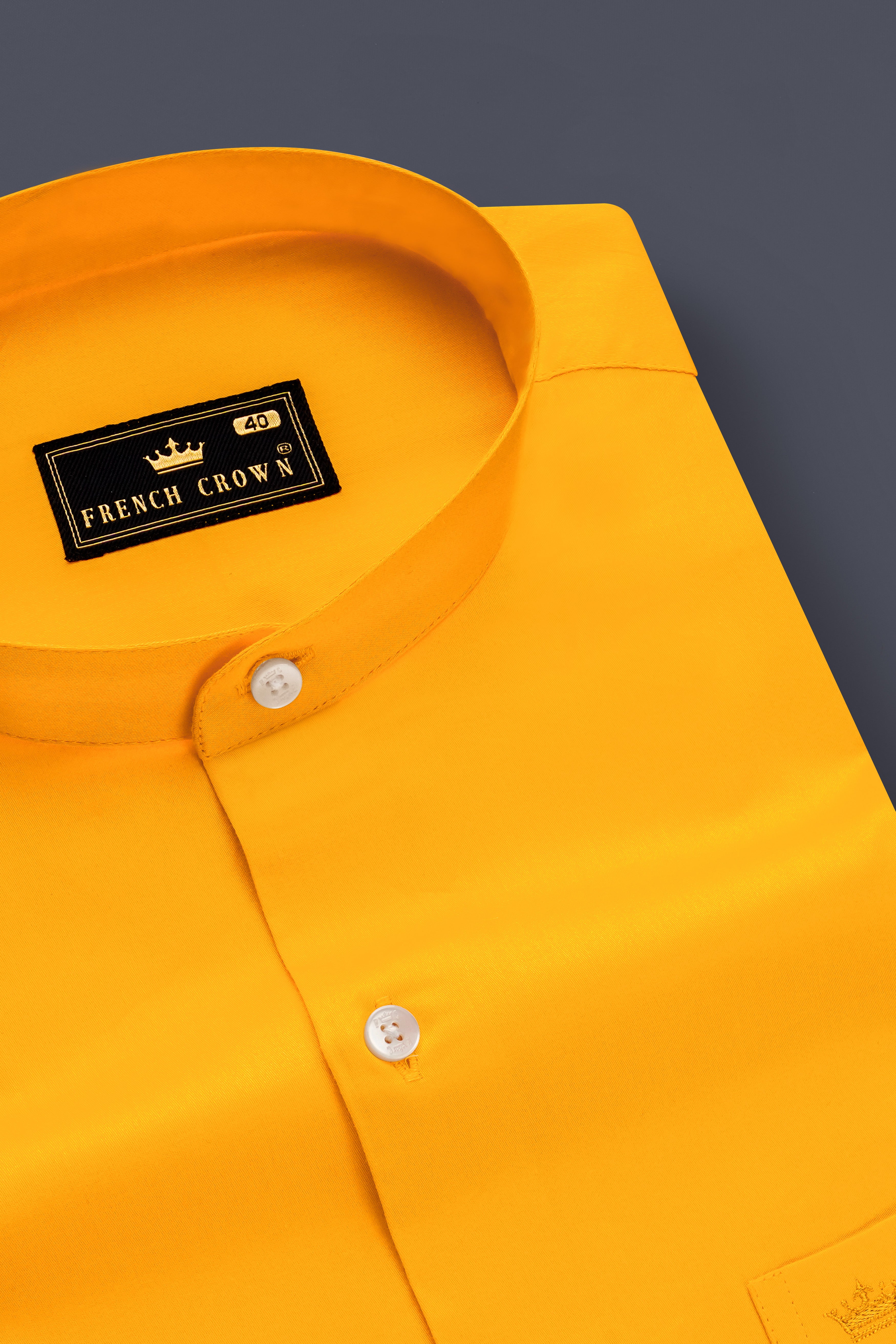 Zestine-Squash Yellow Subtle Sheen Super Soft Premium Cotton Casual Mandarin Shirt