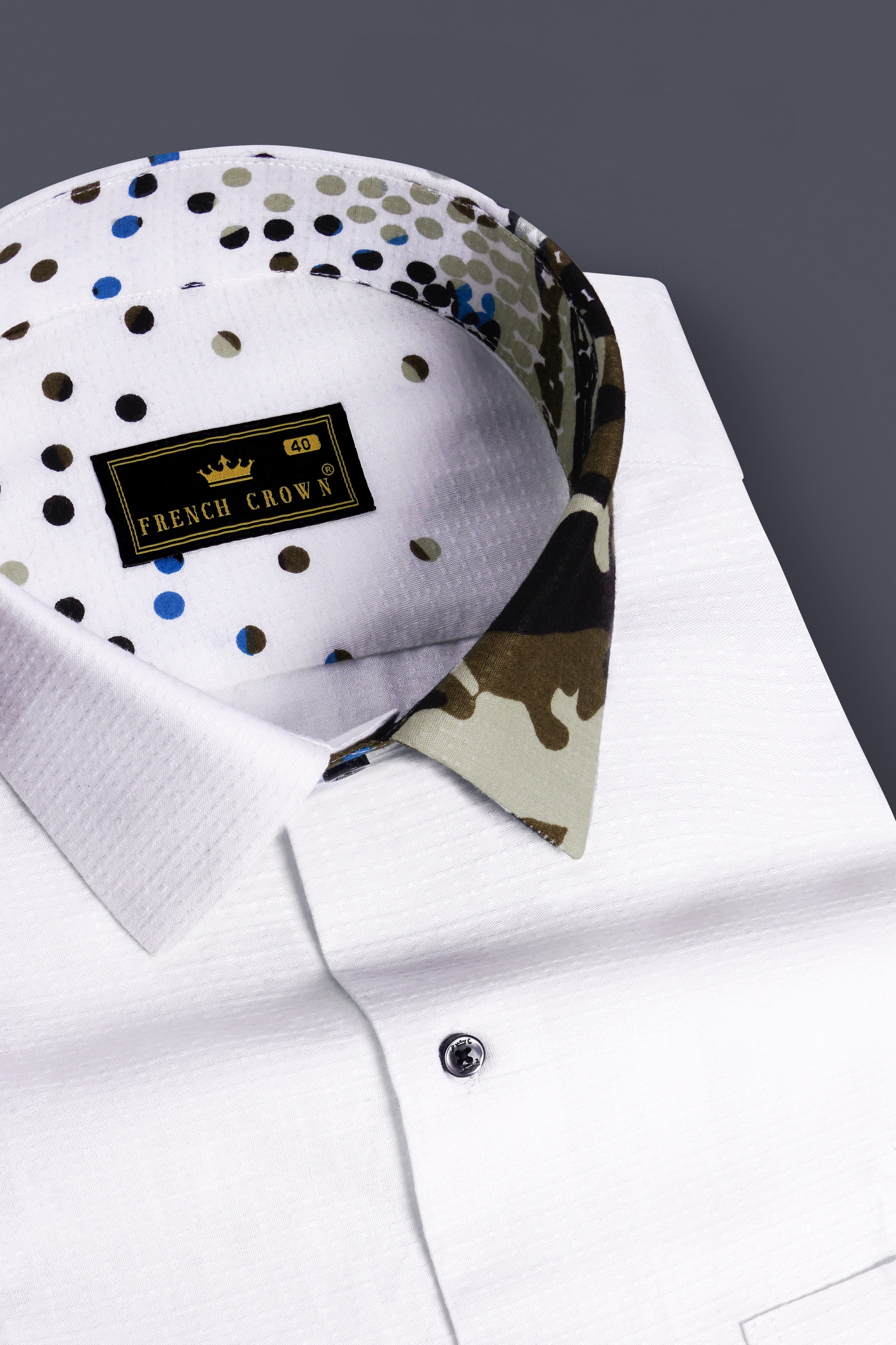 Tactune-Bright White And Graphite Brown Half Camouflage Military Prints Dobby Textured Premium Giza Cotton Casual Shirt