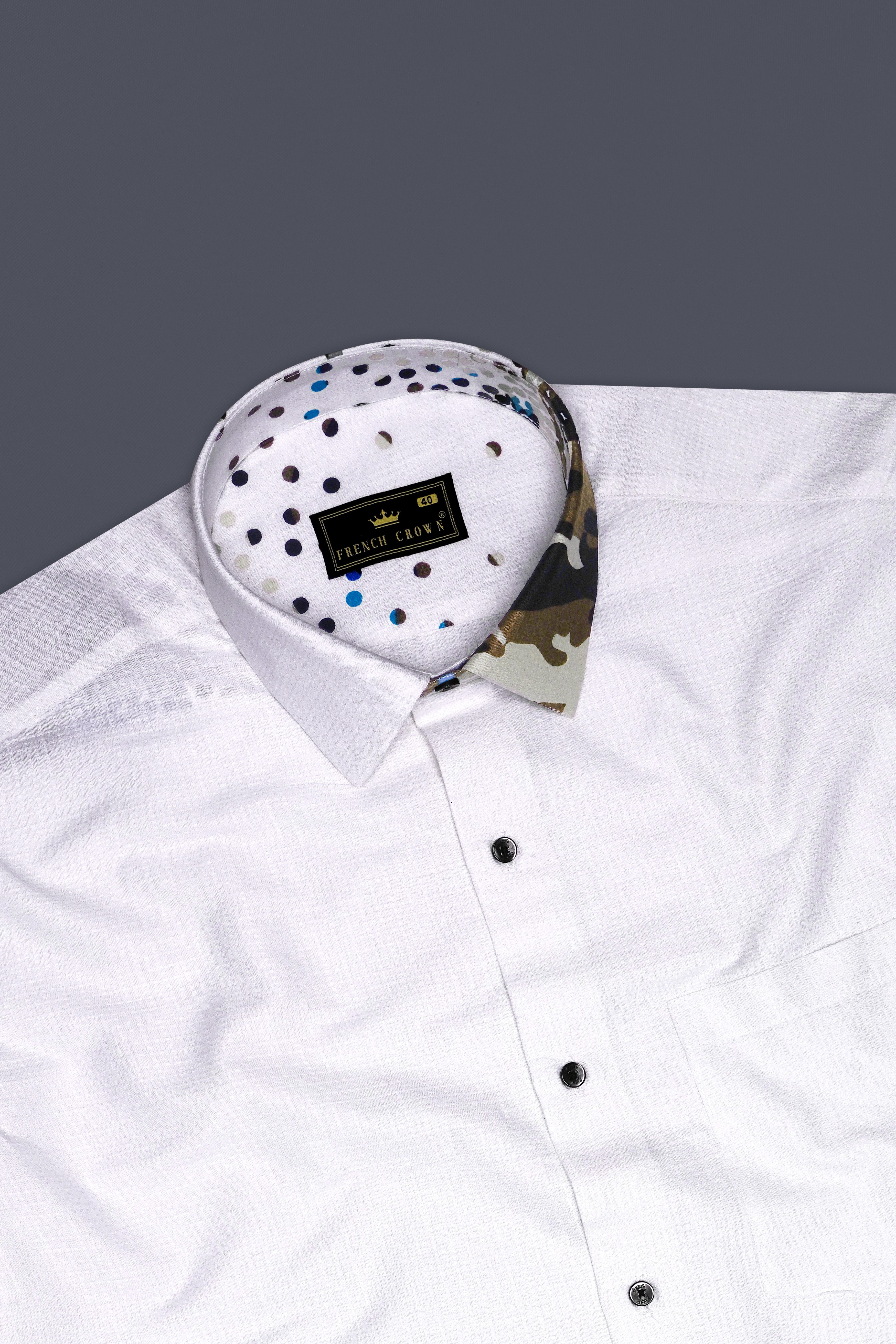 Tactune-Bright White And Graphite Brown Half Camouflage Military Prints Dobby Textured Premium Giza Cotton Casual Shirt