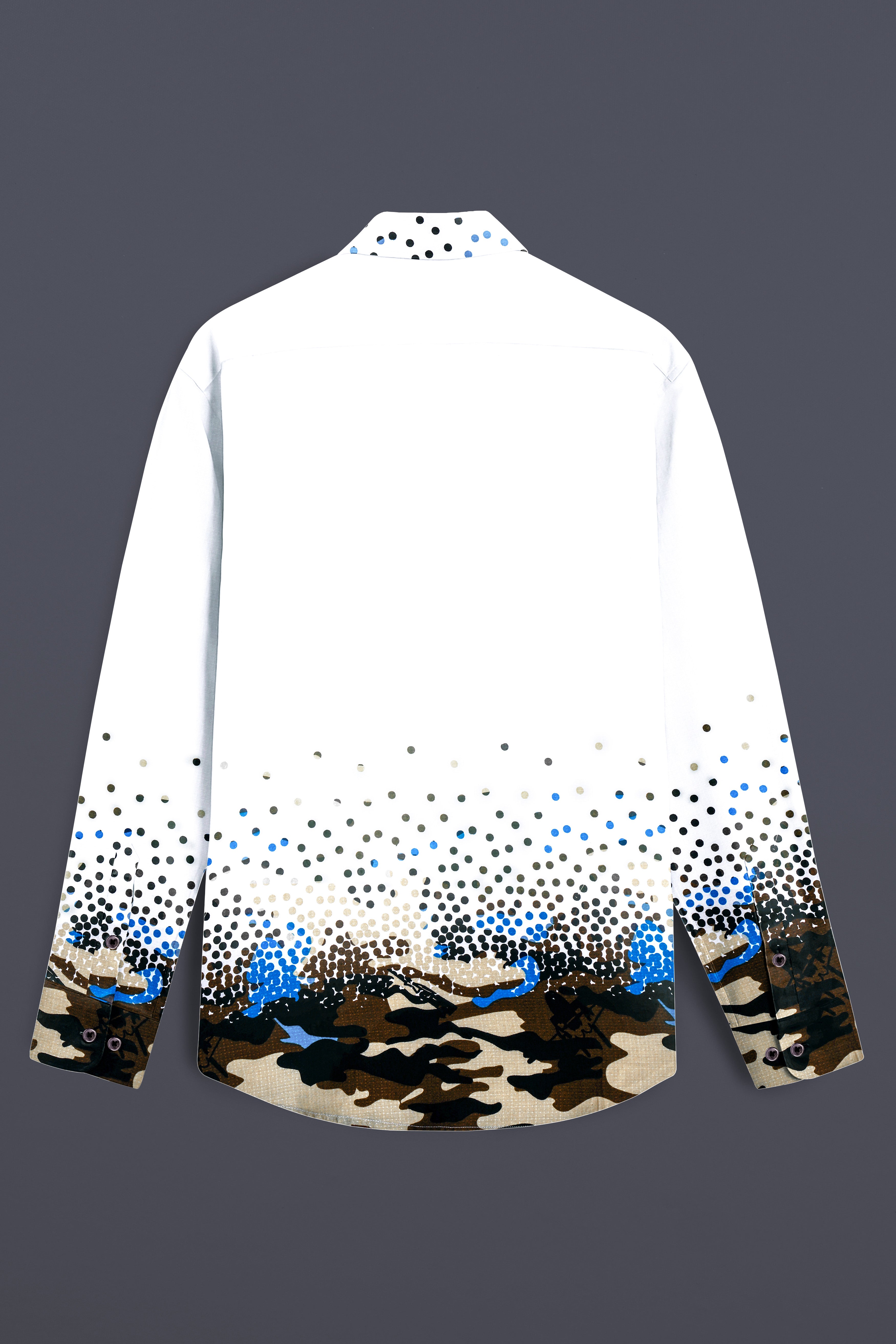 Tactune-Bright White And Graphite Brown Half Camouflage Military Prints Dobby Textured Premium Giza Cotton Casual Shirt