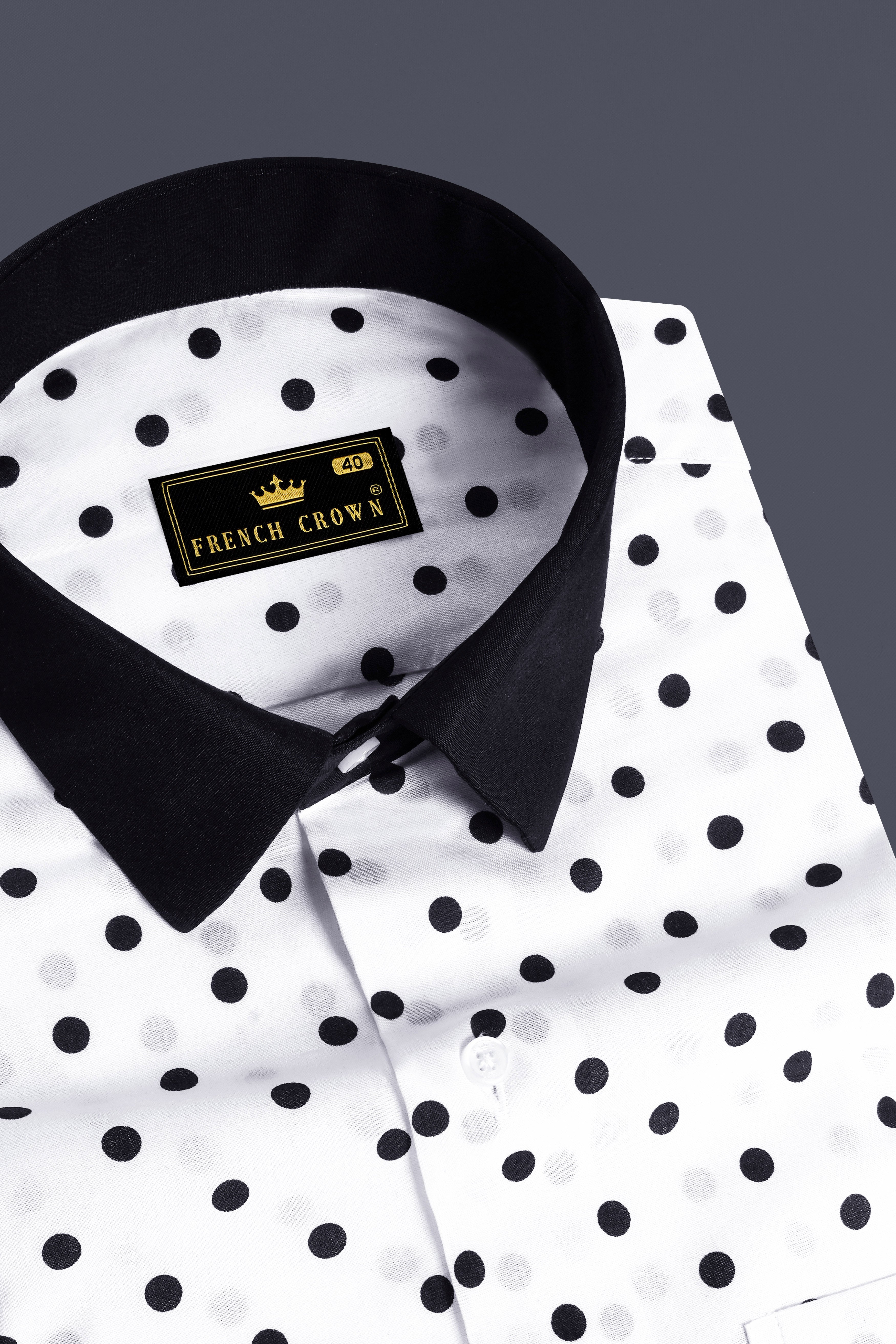 Spottic-Bright White And Jade Black Polka Dotted Printed Super Soft Premium Cotton Semi Formal Shirt