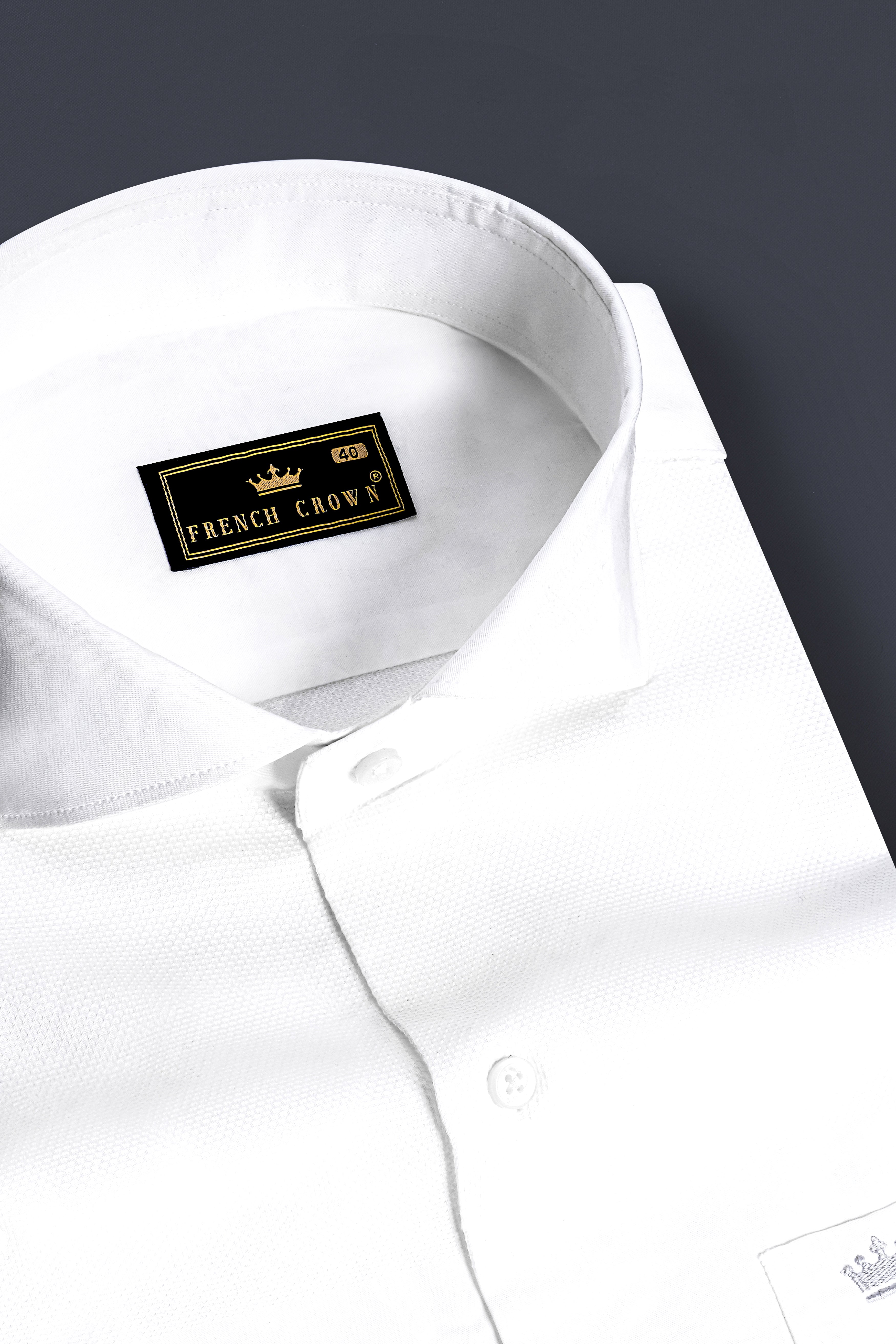 Wexlin-Bright White Half Dobby Textured Premium Giza Cotton Dress Shirt