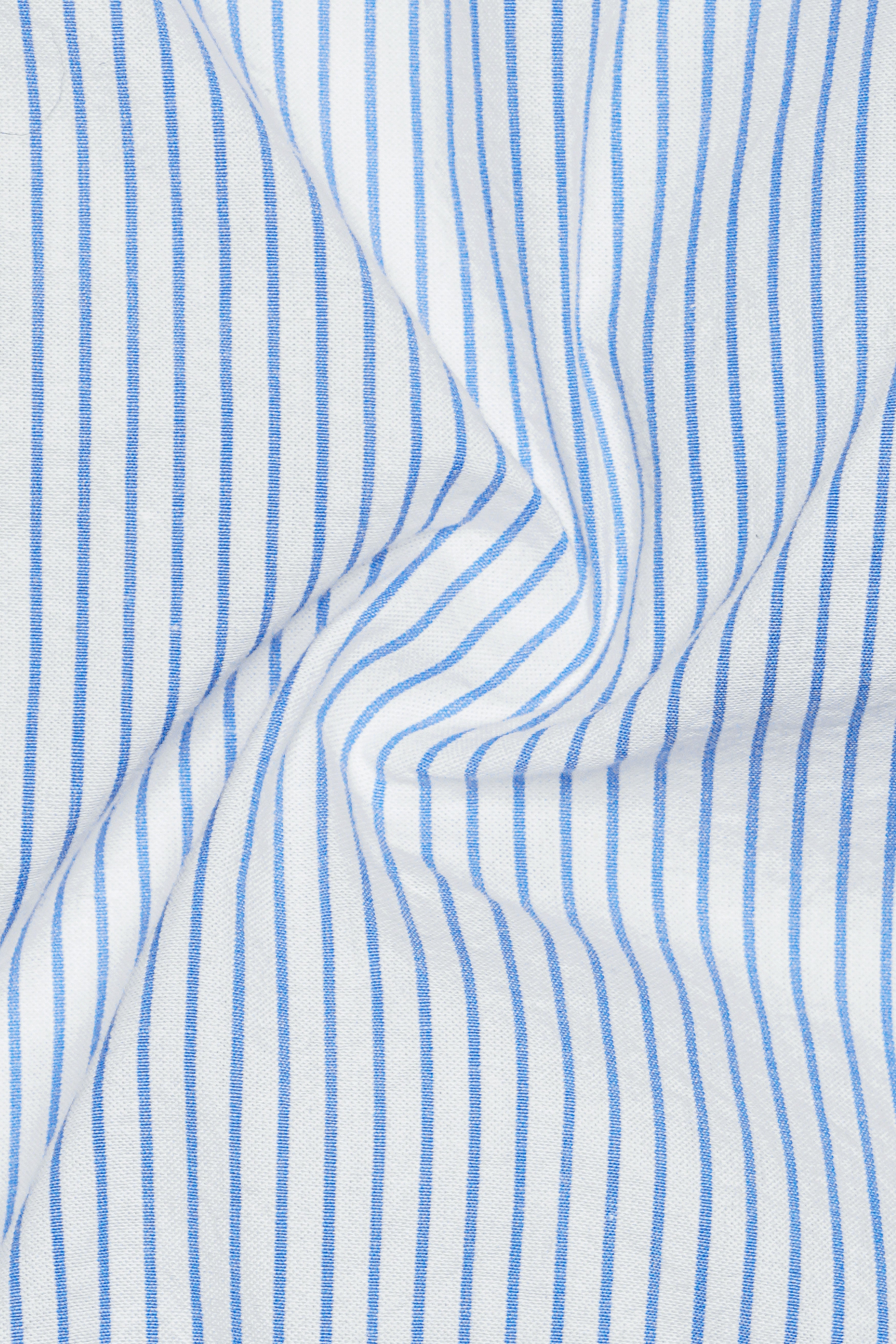 Pinzaro-Spindle Blue And Bright White Striped Seersucker Giza Cotton Dress Shirt