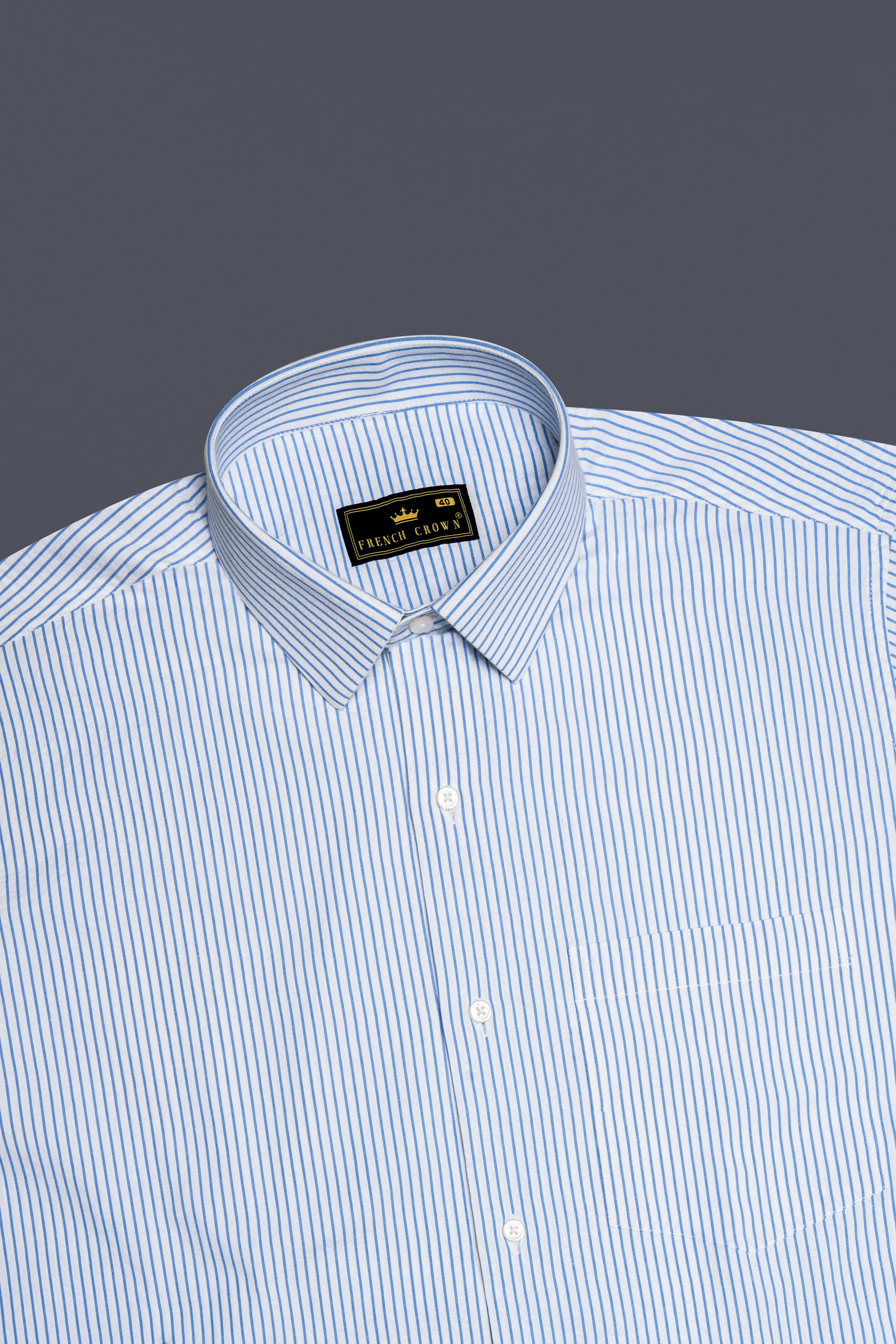 Pinzaro-Spindle Blue And Bright White Striped Seersucker Giza Cotton Dress Shirt