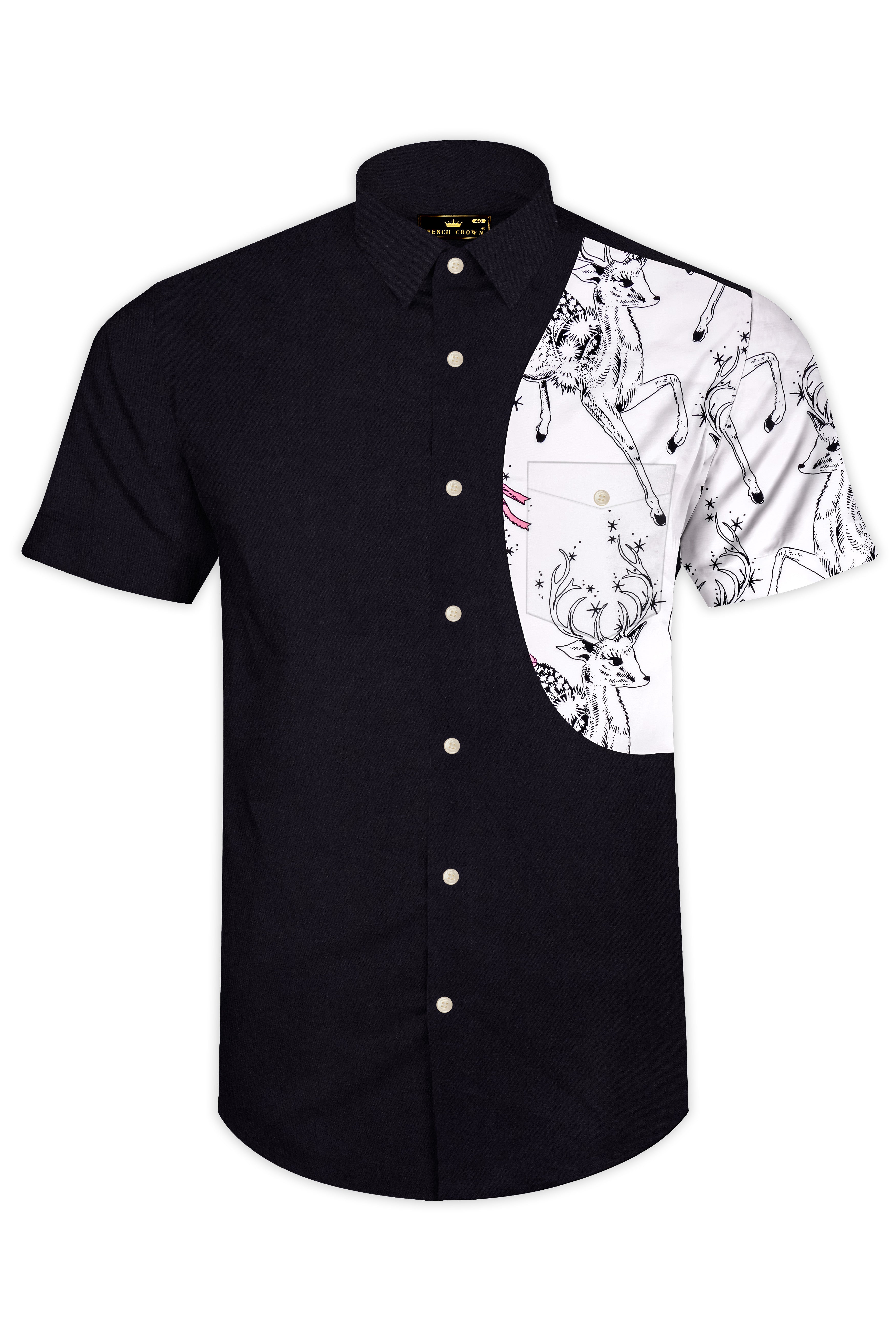 Eldeen-Jade Black And Bright White Deer Printed Subtle Sheen Super Soft Premium Cotton Casual Designer Shirt