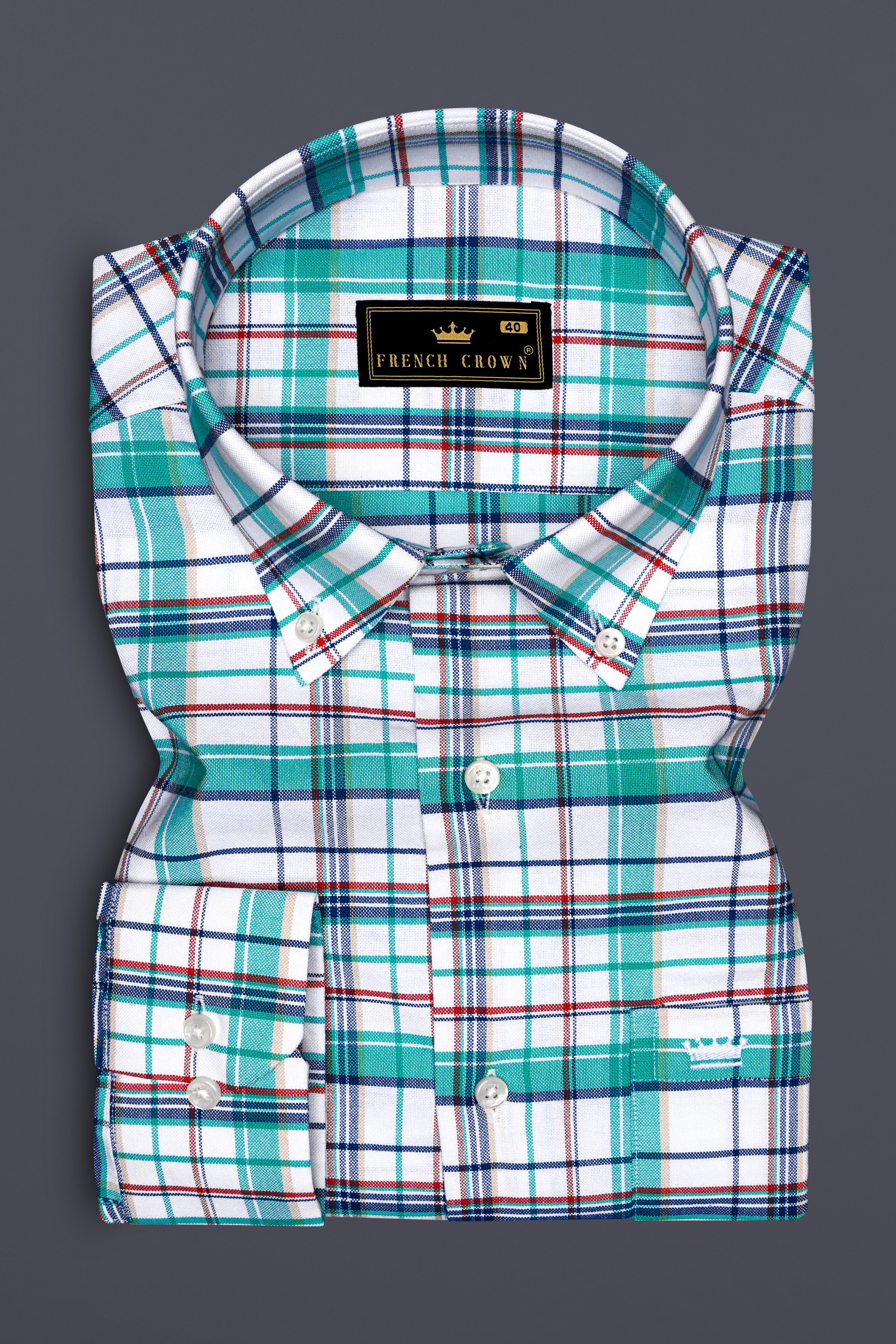 Nautrex-Pelorous Blue And Bright White Plaid Oxford Premium Cotton Semi Formal Shirt