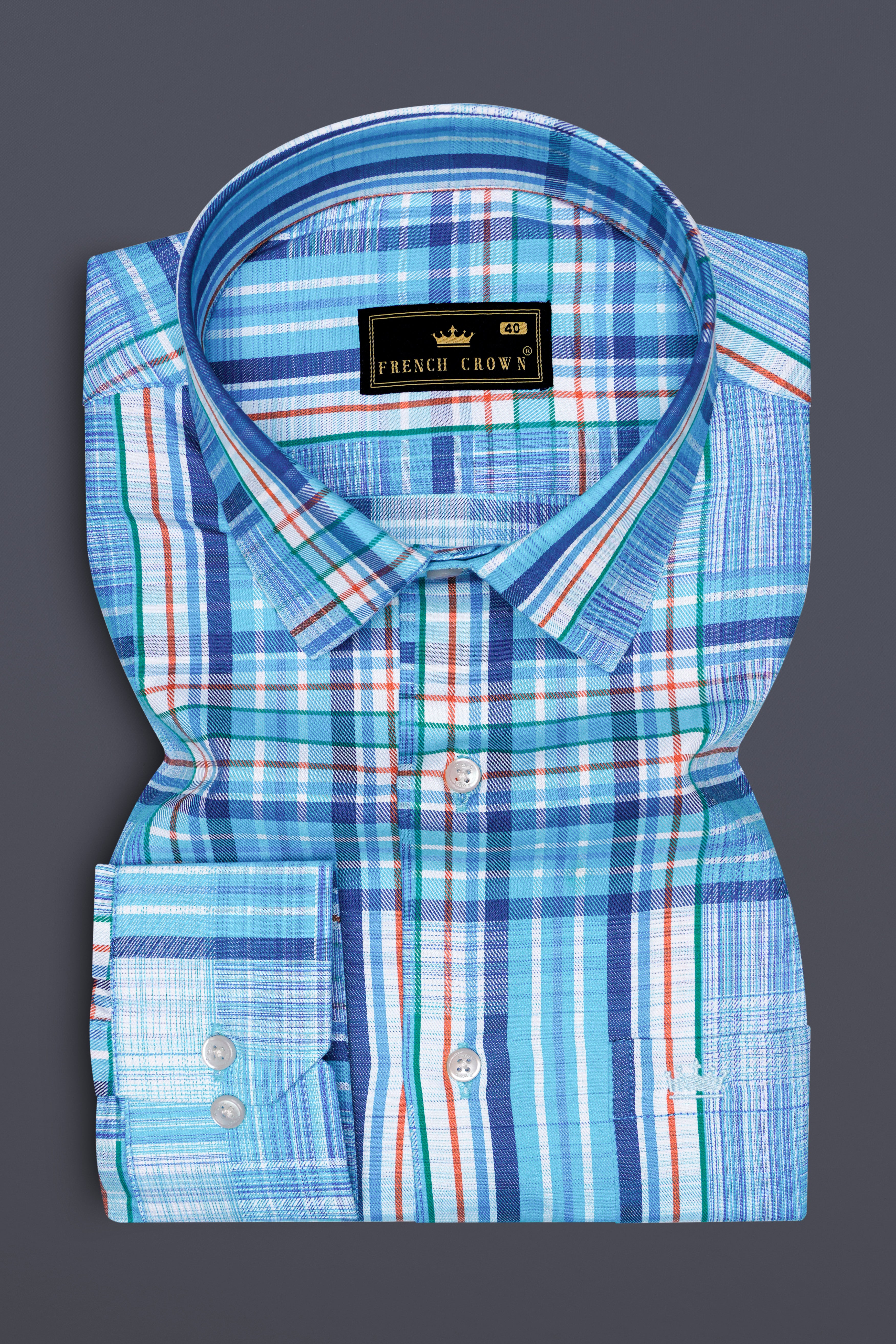 Aquilox-Picton Blue Plaid Dobby Textured Premium Giza Cotton Casual Shirt