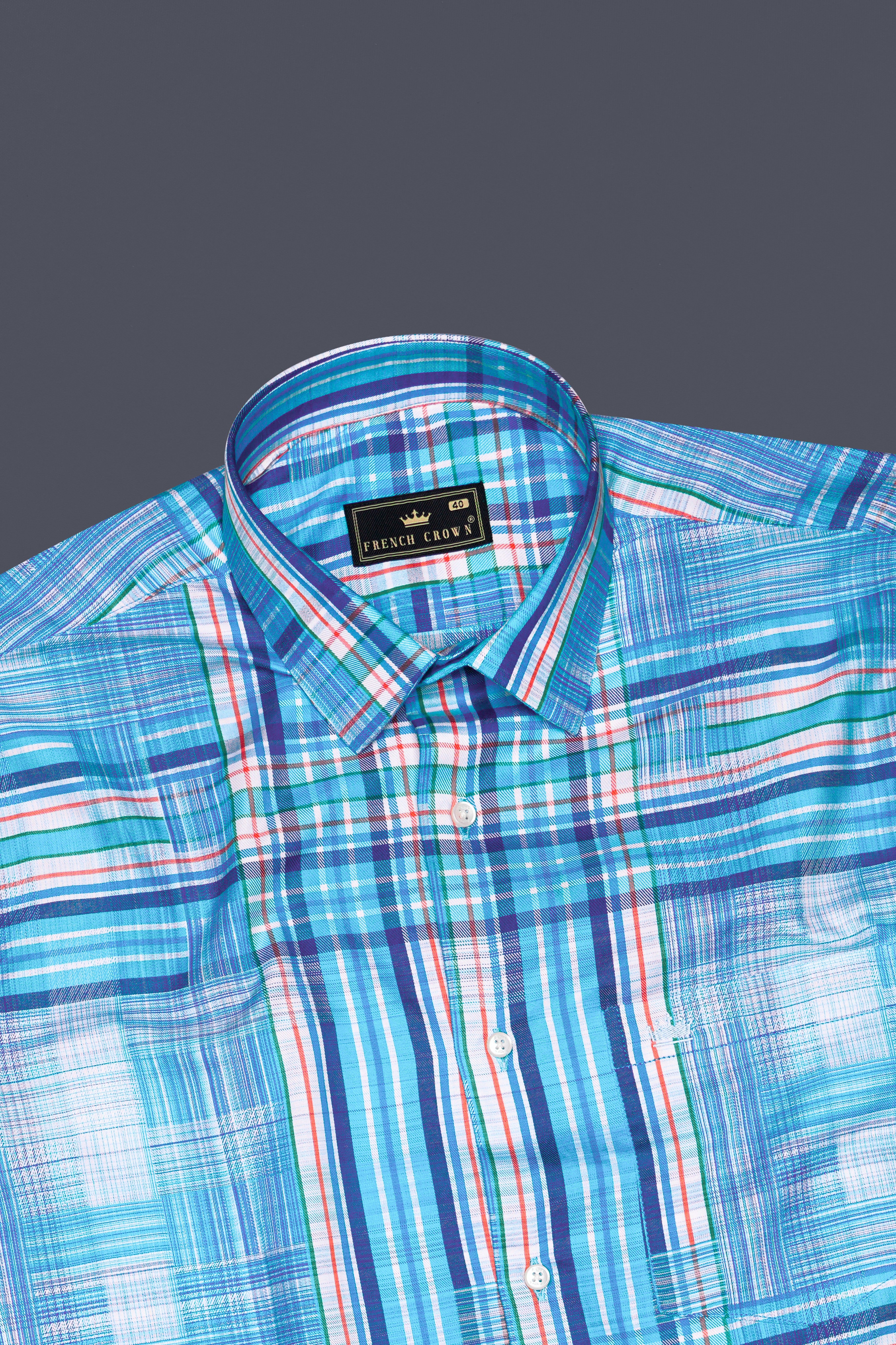 Aquilox-Picton Blue Plaid Dobby Textured Premium Giza Cotton Casual Shirt