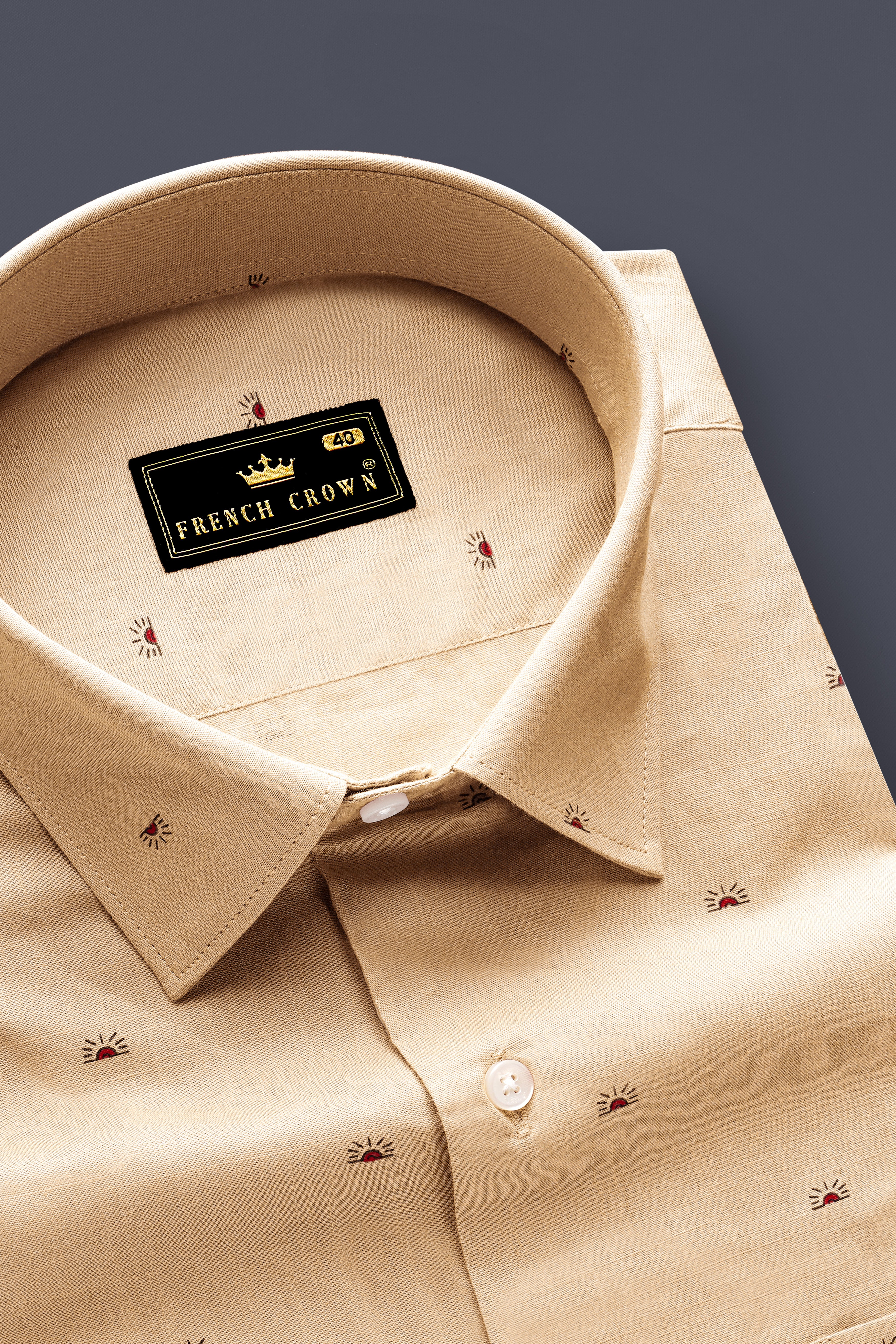 Fayzor-Maize Cream Printed Chambray Premium Cotton Semi Formal Shirt