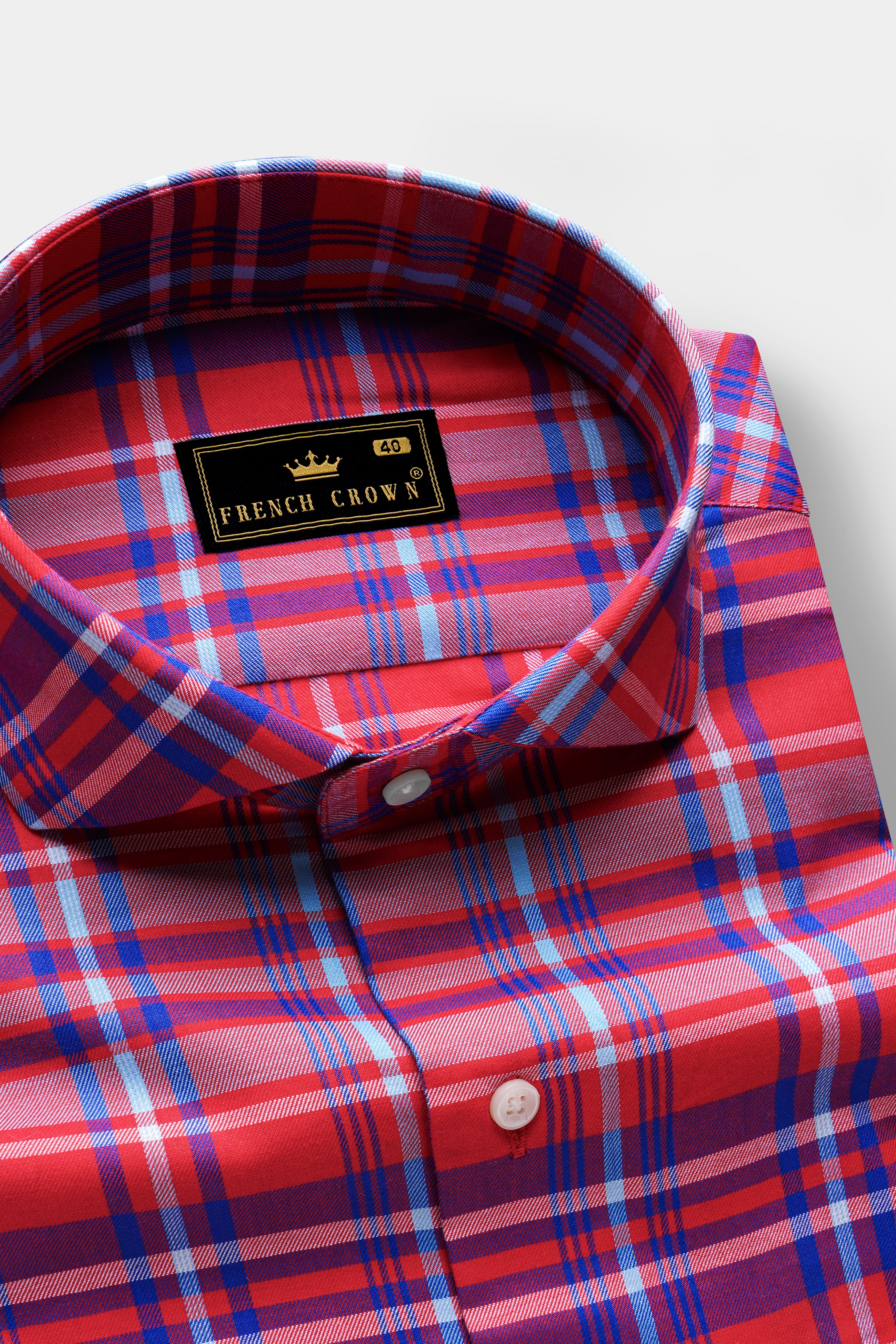 Rublen-Shiraz Red And Torea Bay Blue Plaid Twill Premium Cotton Casual Shirt